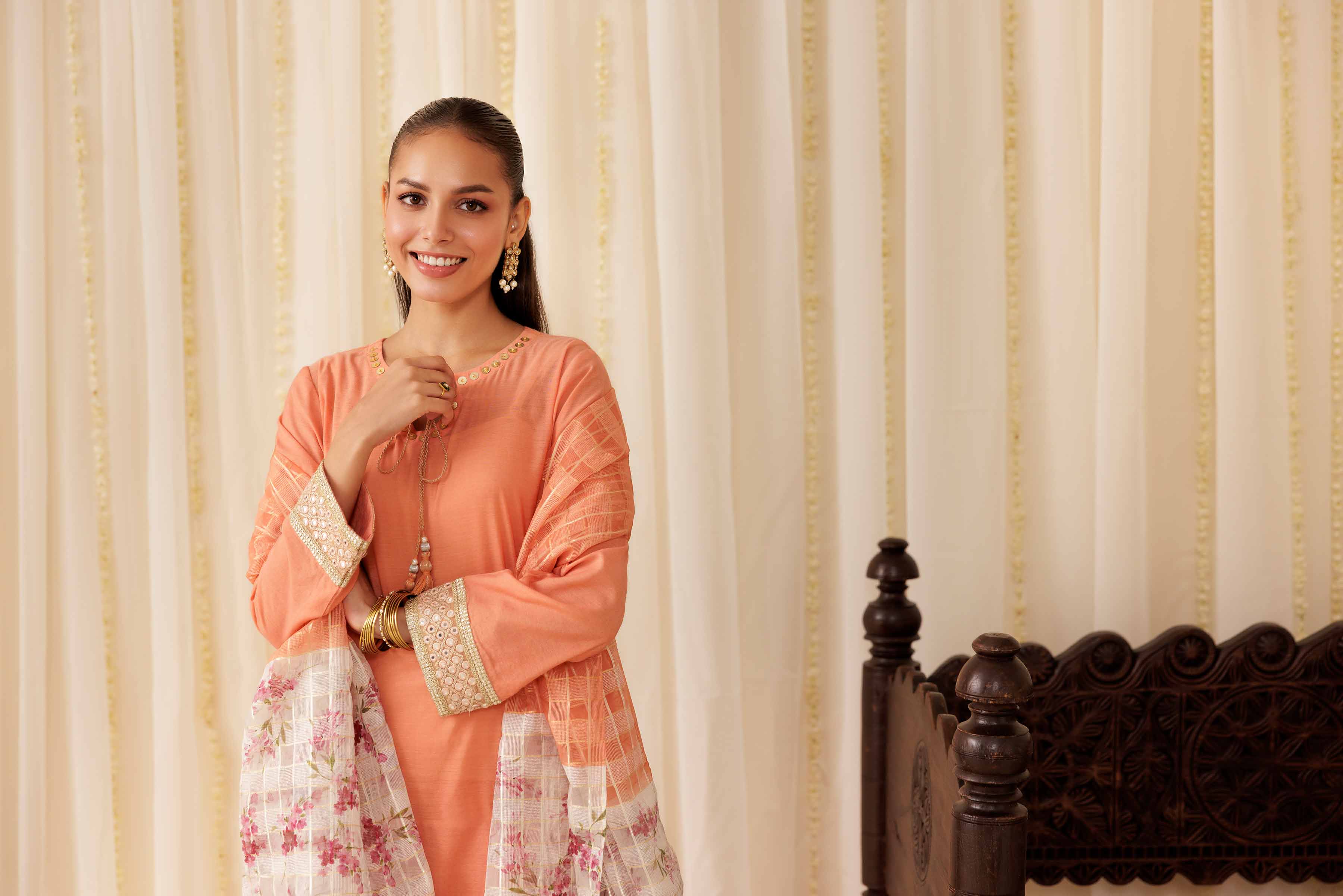 NISHATUAE - Orange Solids Cotton 3-piece Ready to wear Suit