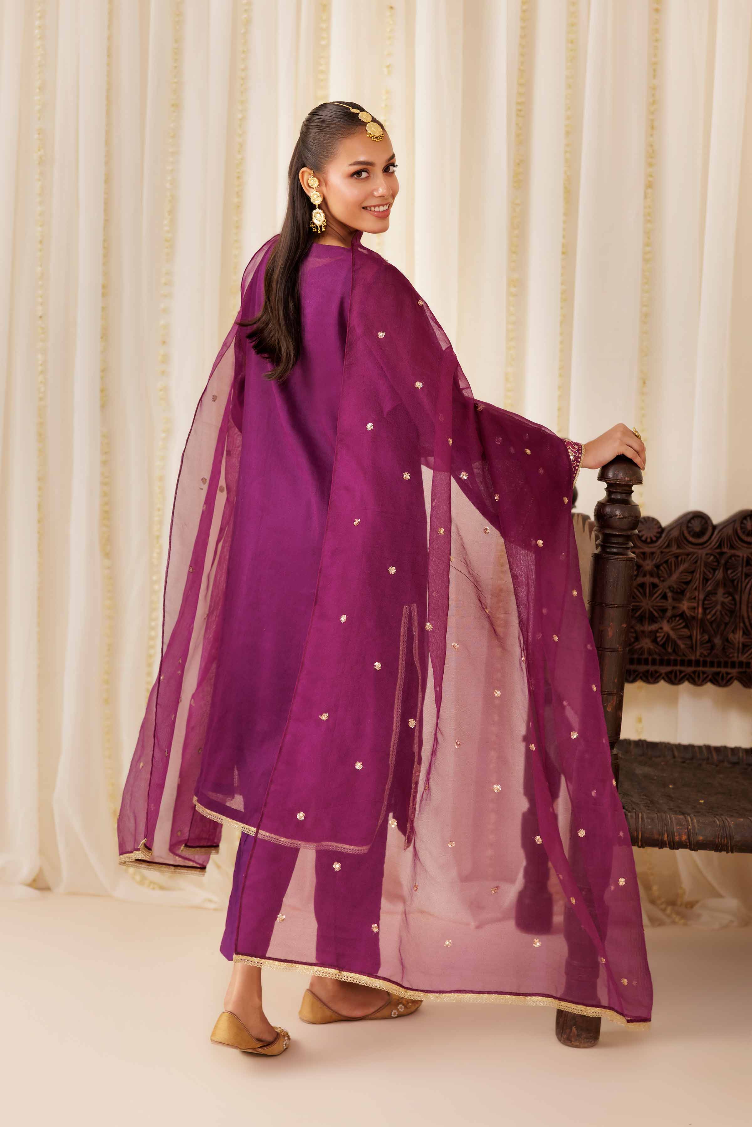 NISHATUAE - Purple Embroidered Cotton 3-piece Ready to wear Suit