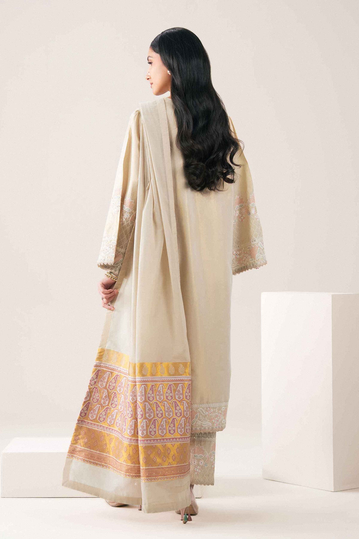 Ivory 3-Piece Embroidered Suit in Yarn Dyed ready-to-wear