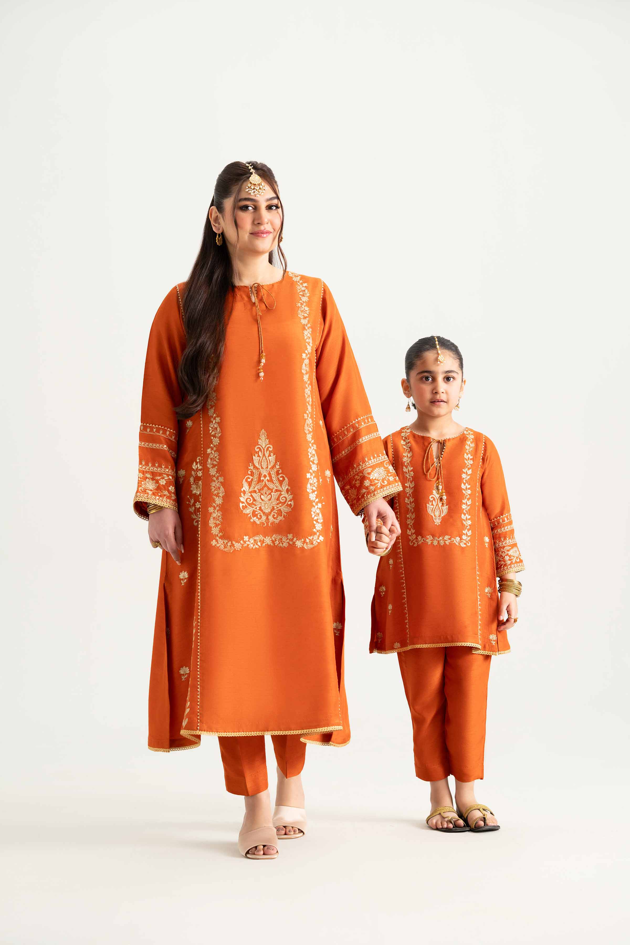 NISHATUAE - Orange Embroidered Raw Silk 2-piece Ready to wear Dress
