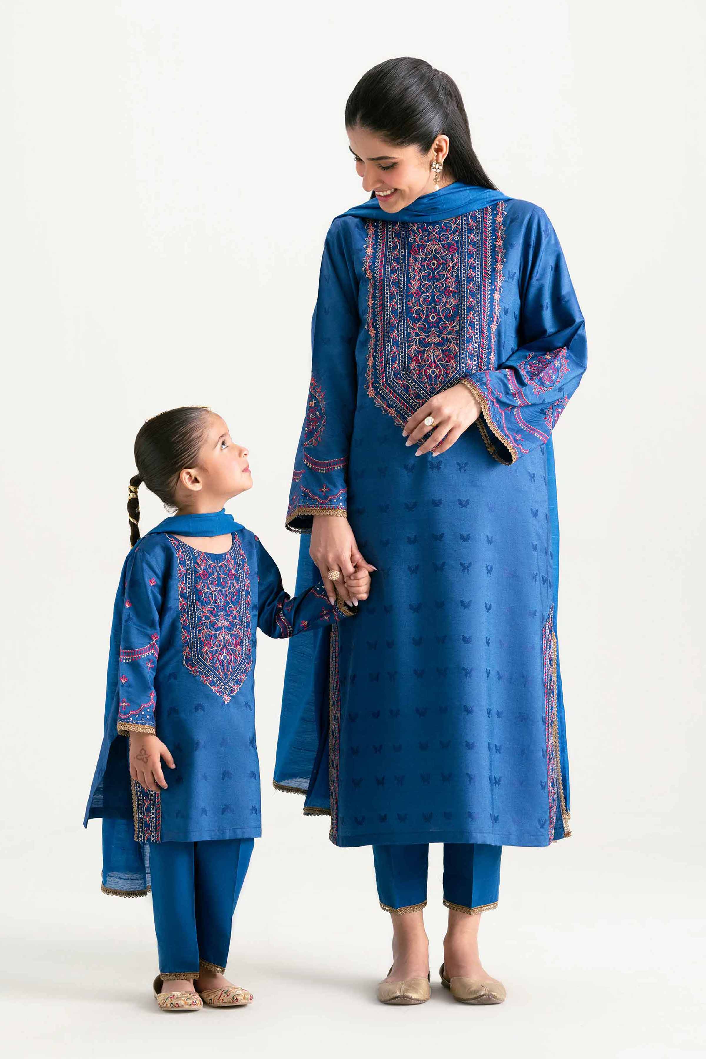 NISHATUAE - Blue Embroidered Jacquard 3-piece Ready to wear Suit