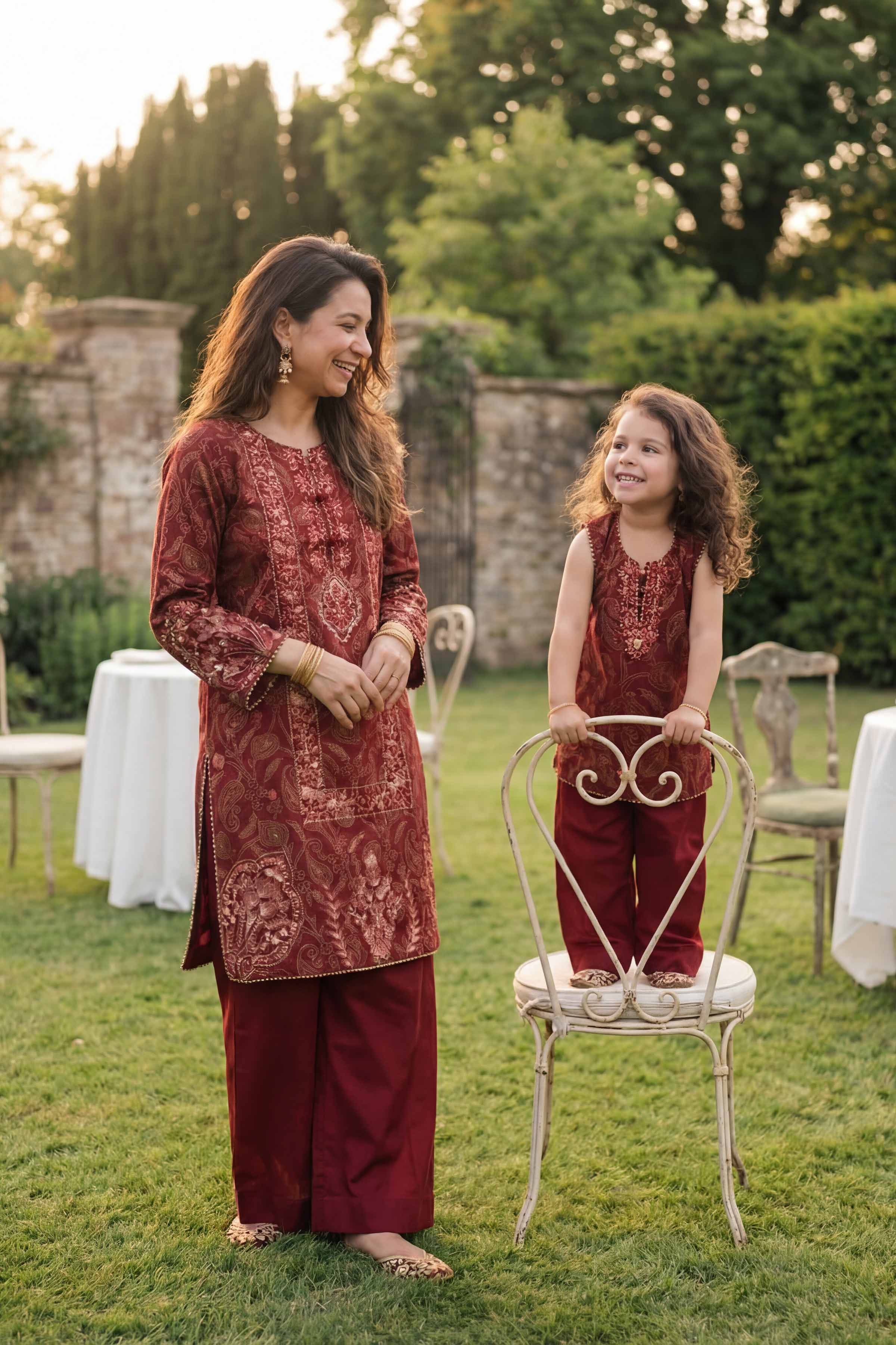 2 Piece - Printed Embroidered Suit - PMD26-01 D Red Lawn 2PC Embroidered READY TO WEAR