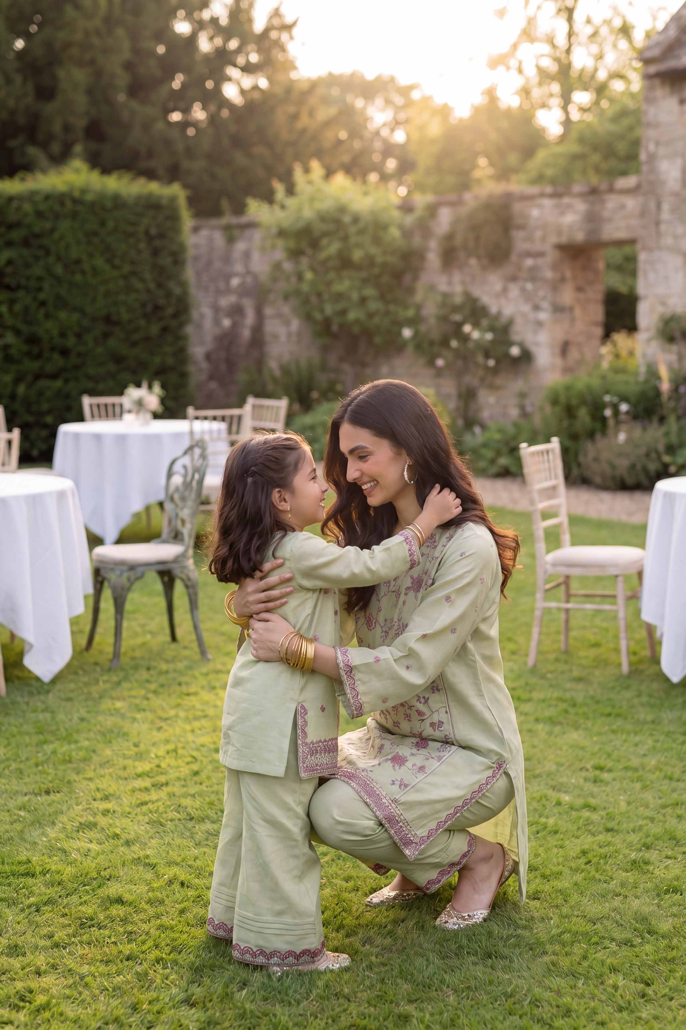 2 Piece - Embroidered Suit - PMD26-17 M Green Cotton 2PC Embroidered READY TO WEAR