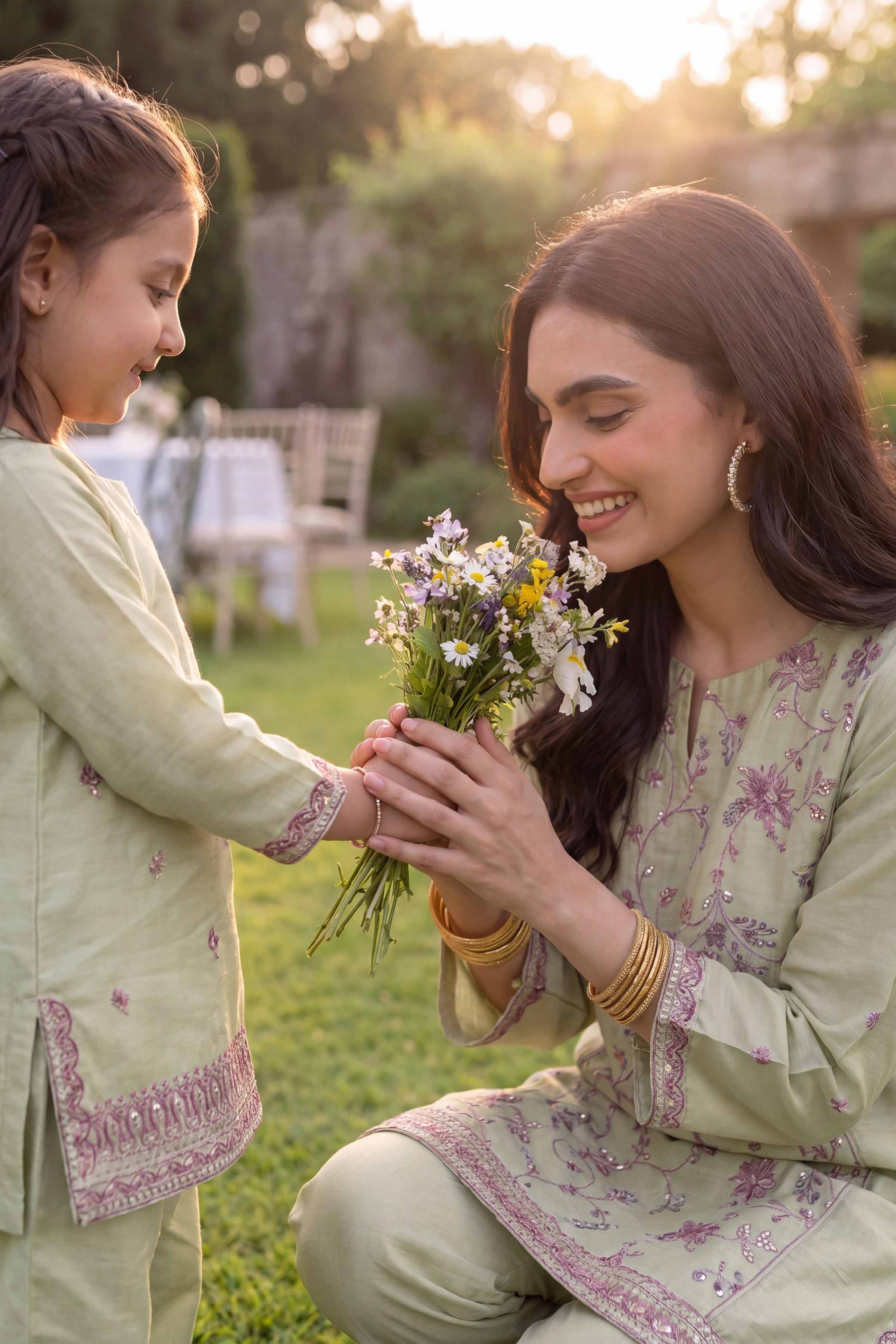 2 Piece - Embroidered Suit - PMD26-17 M Green Cotton 2PC Embroidered READY TO WEAR