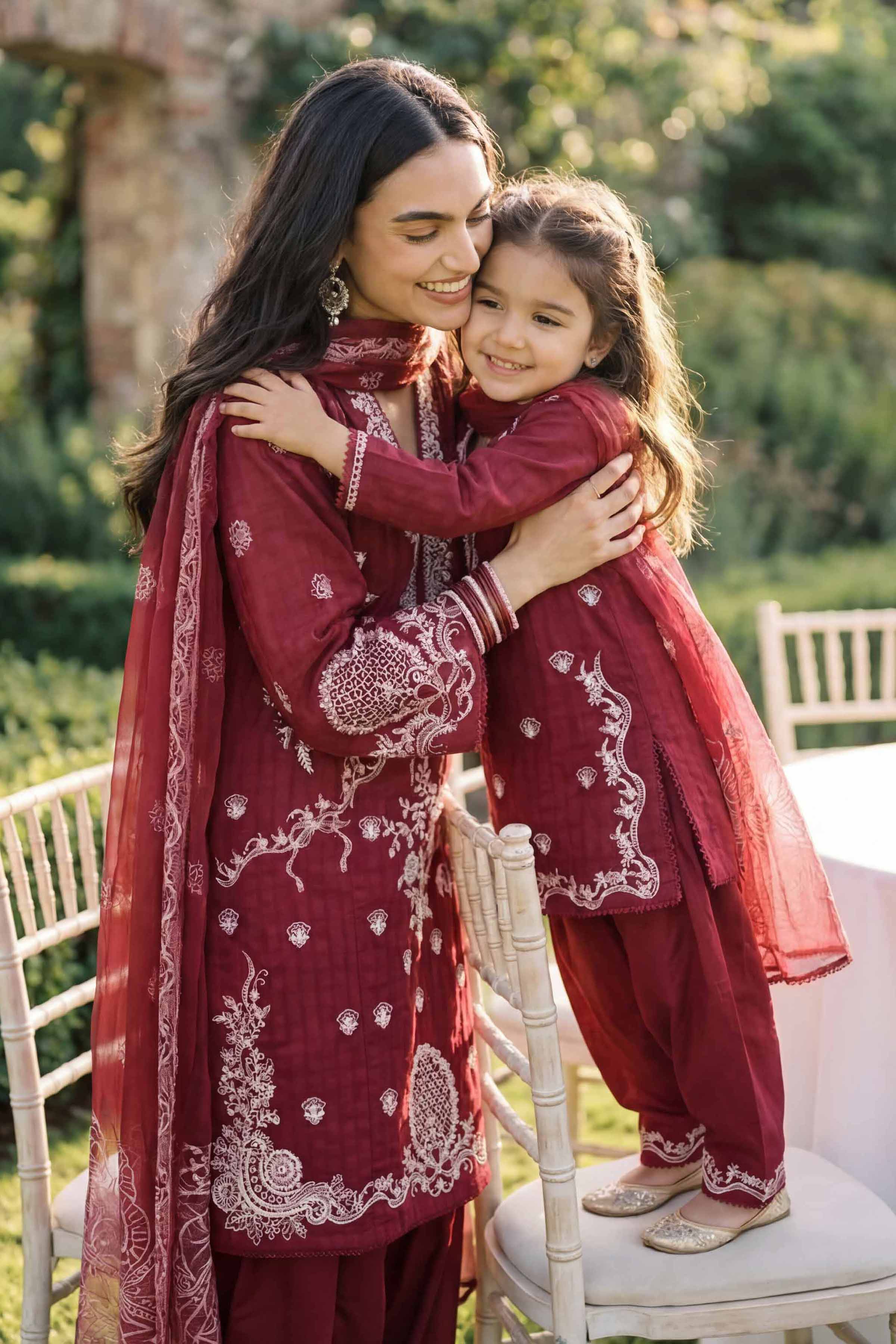 3 Piece - Embroidered Suit - PMD26-34 D Red Lawn Embroidered Straight shirt