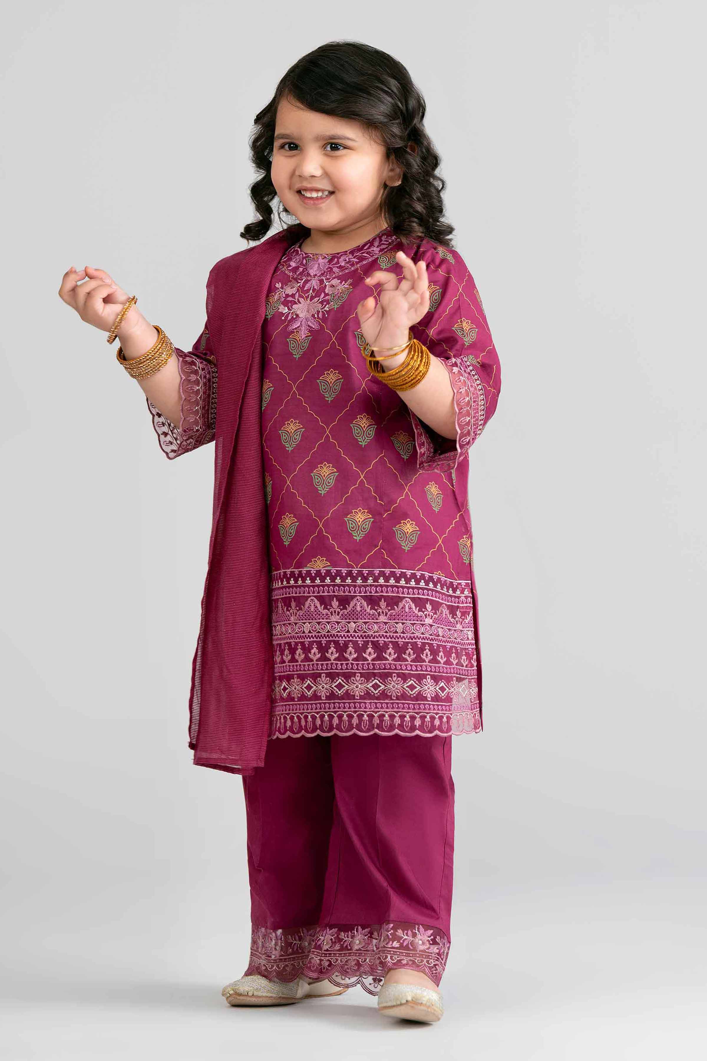 3 Piece - Printed Embroidered Suit - PMD26-41 D Blue Lawn Embroidered