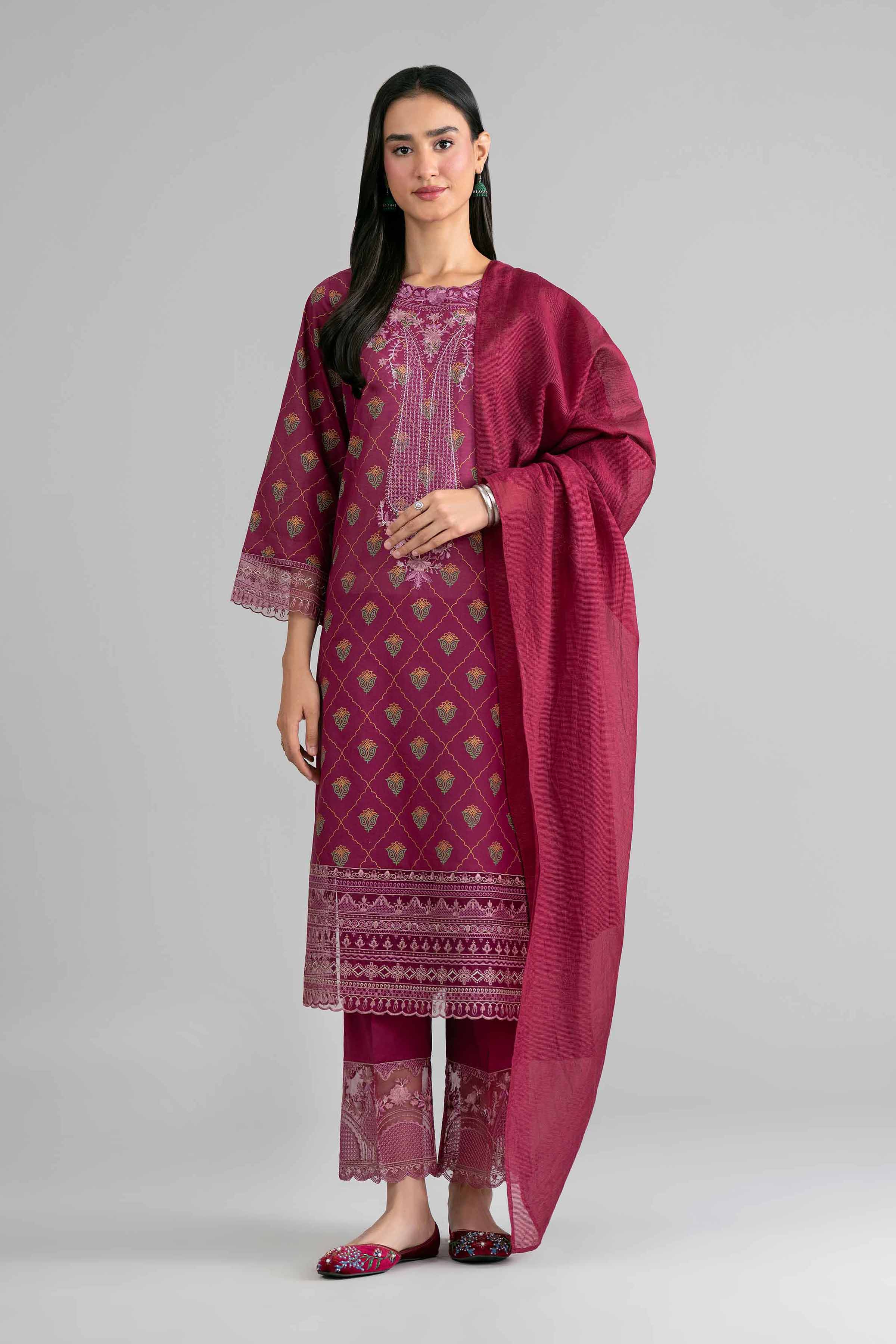 3 Piece - Printed Embroidered Suit - PMD26-41 M Blue Lawn Embroidered