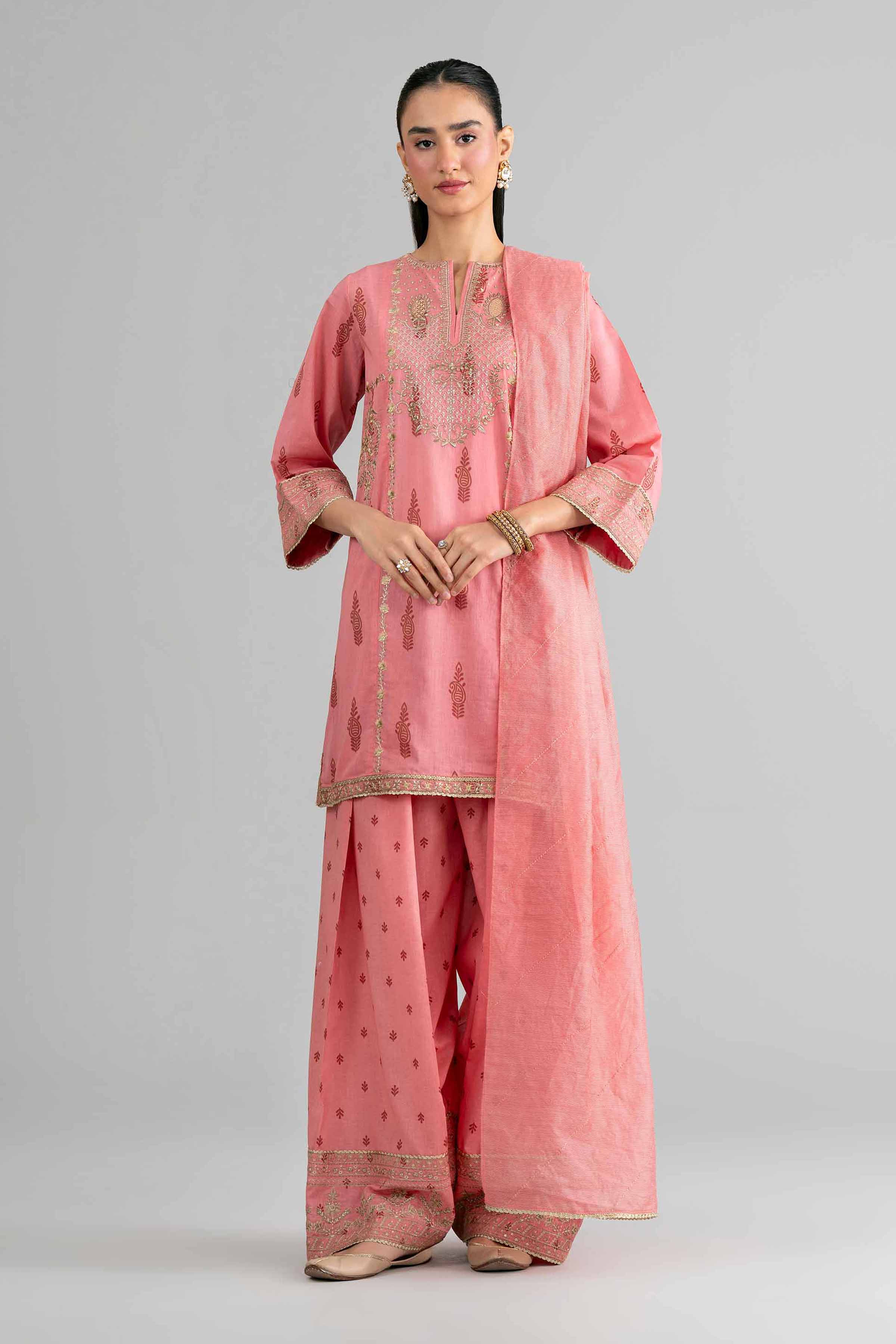 3 Piece - Printed Embroidered Suit - PMD26-42 M Pink Lawn Embroidered