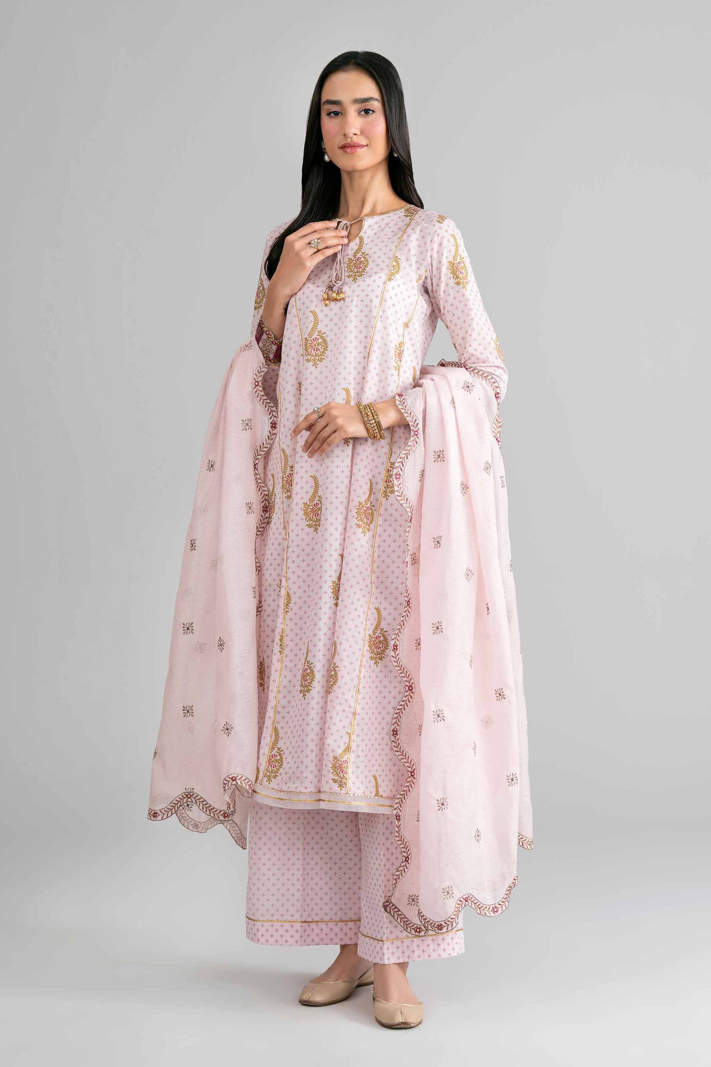 3 Piece - Printed Embroidered Suit - PMD26-44 M Pink Lawn Embroidered A-Line shirt