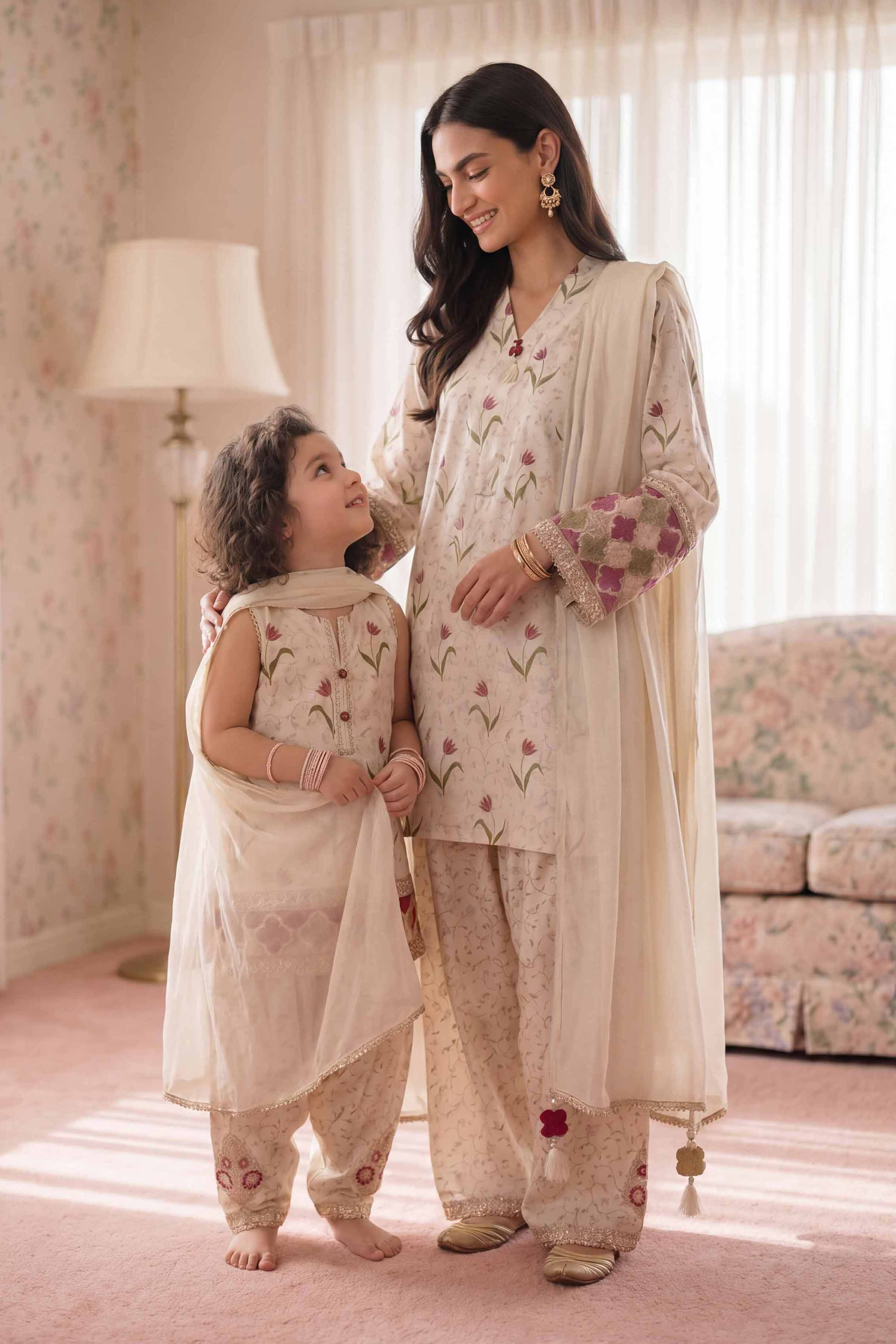 3 Piece - Printed Embroidered Suit - PMD26-45 M Off White Lawn Embroidered Straight shirt