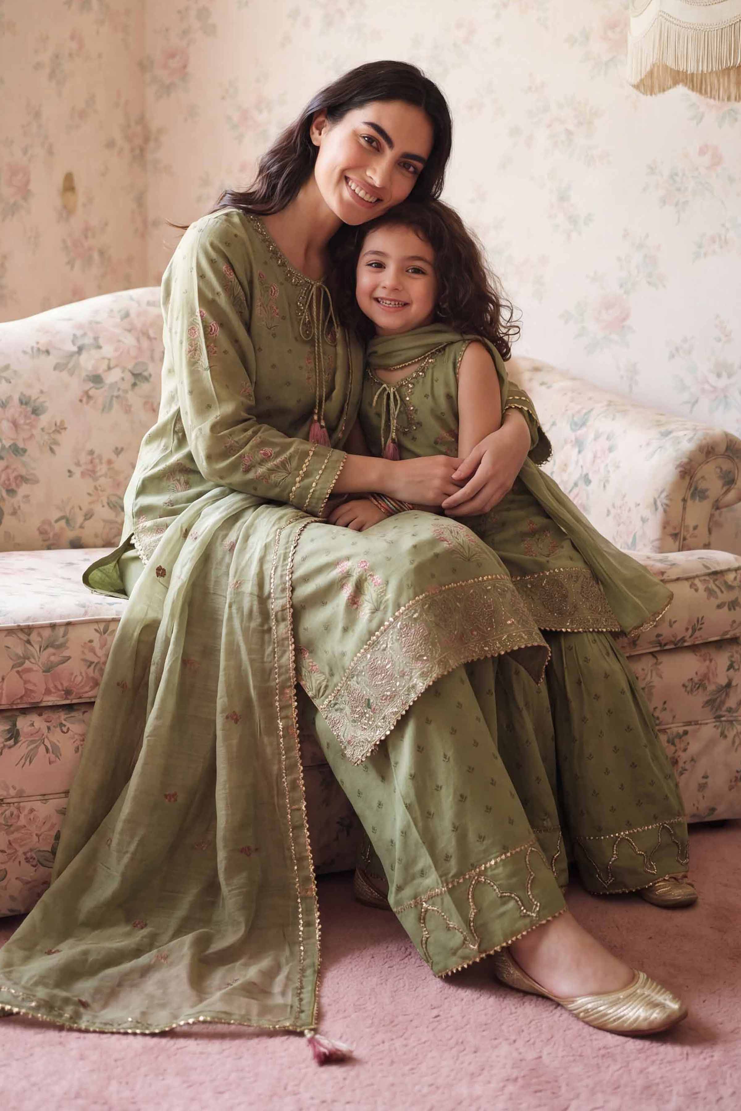 3 Piece - Printed Embroidered Suit - PMD26-46 D Green Lawn 3PC Embroidered READY TO WEAR