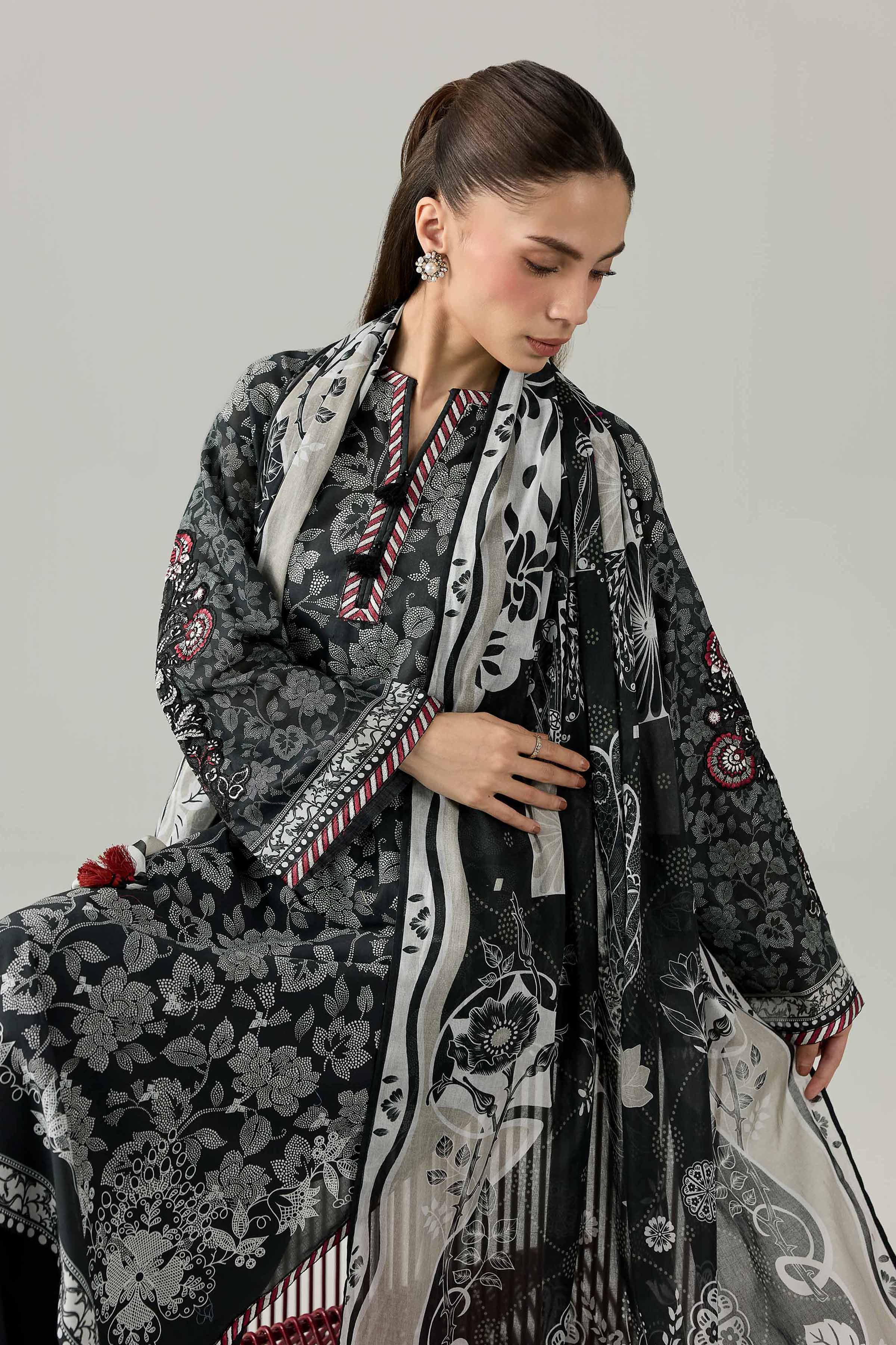 3 Piece - Printed Embroidered Suit - PMS26-04