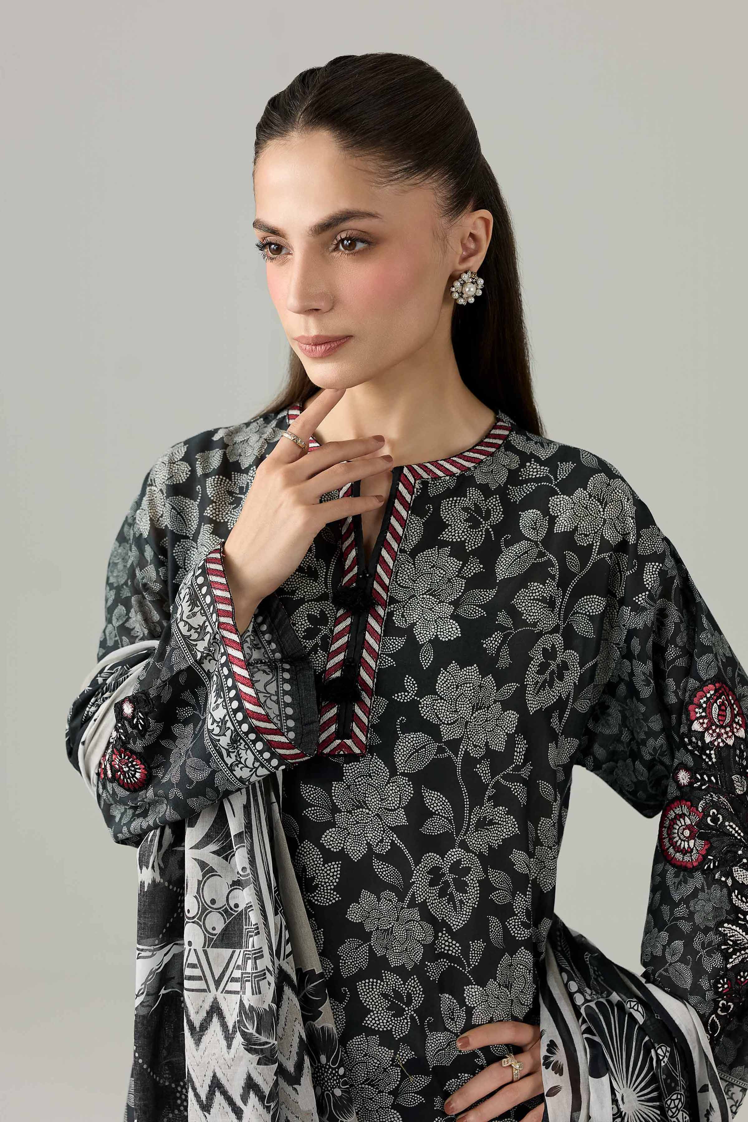 3 Piece - Printed Embroidered Suit - PMS26-04