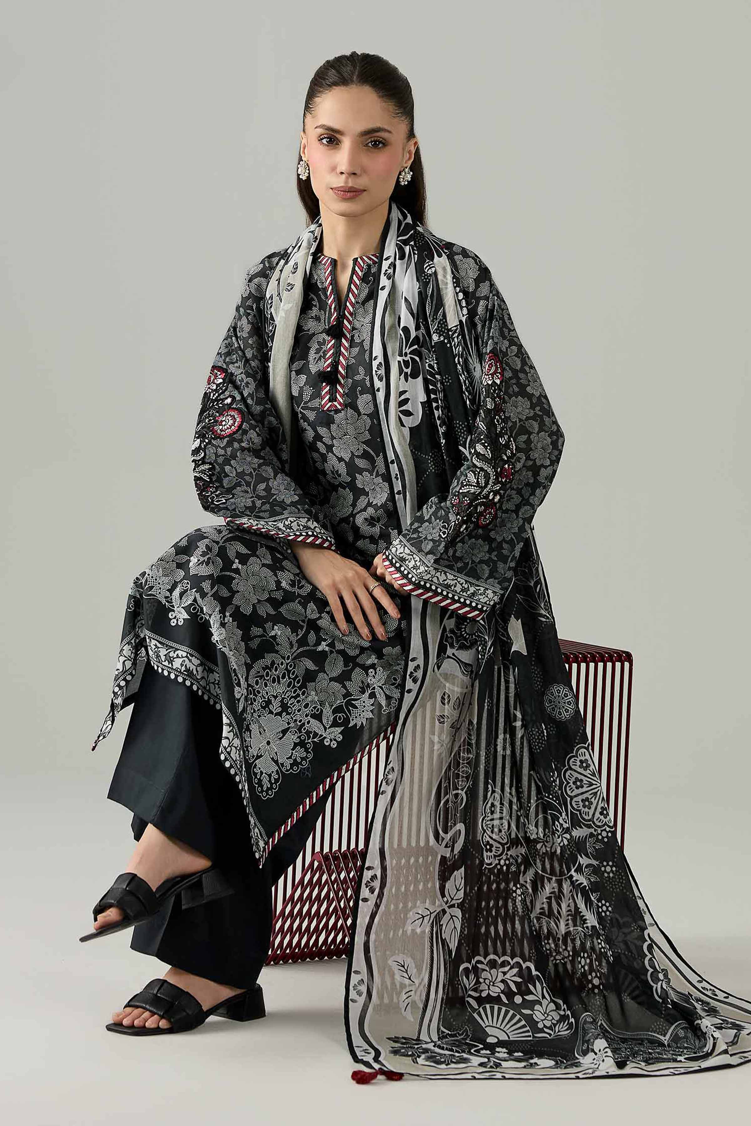 3 Piece - Printed Embroidered Suit - PMS26-04