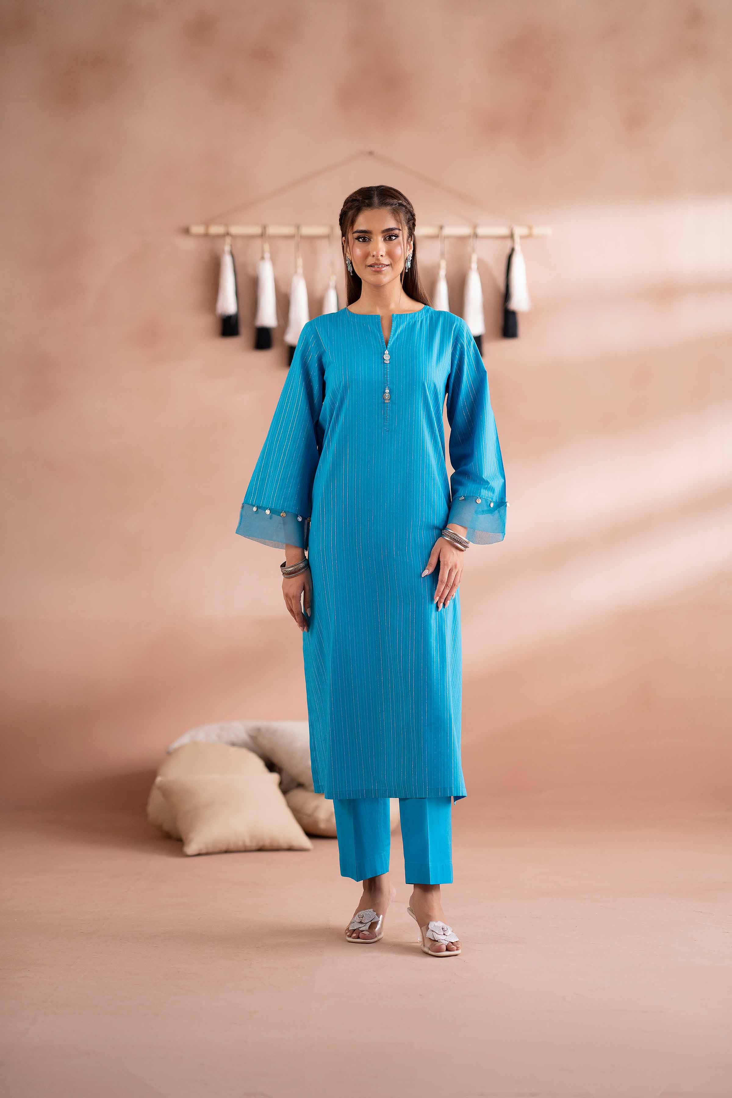NISHATUAE - Blue Solids Yarn Dyed 2-piece Ready to wear Dress