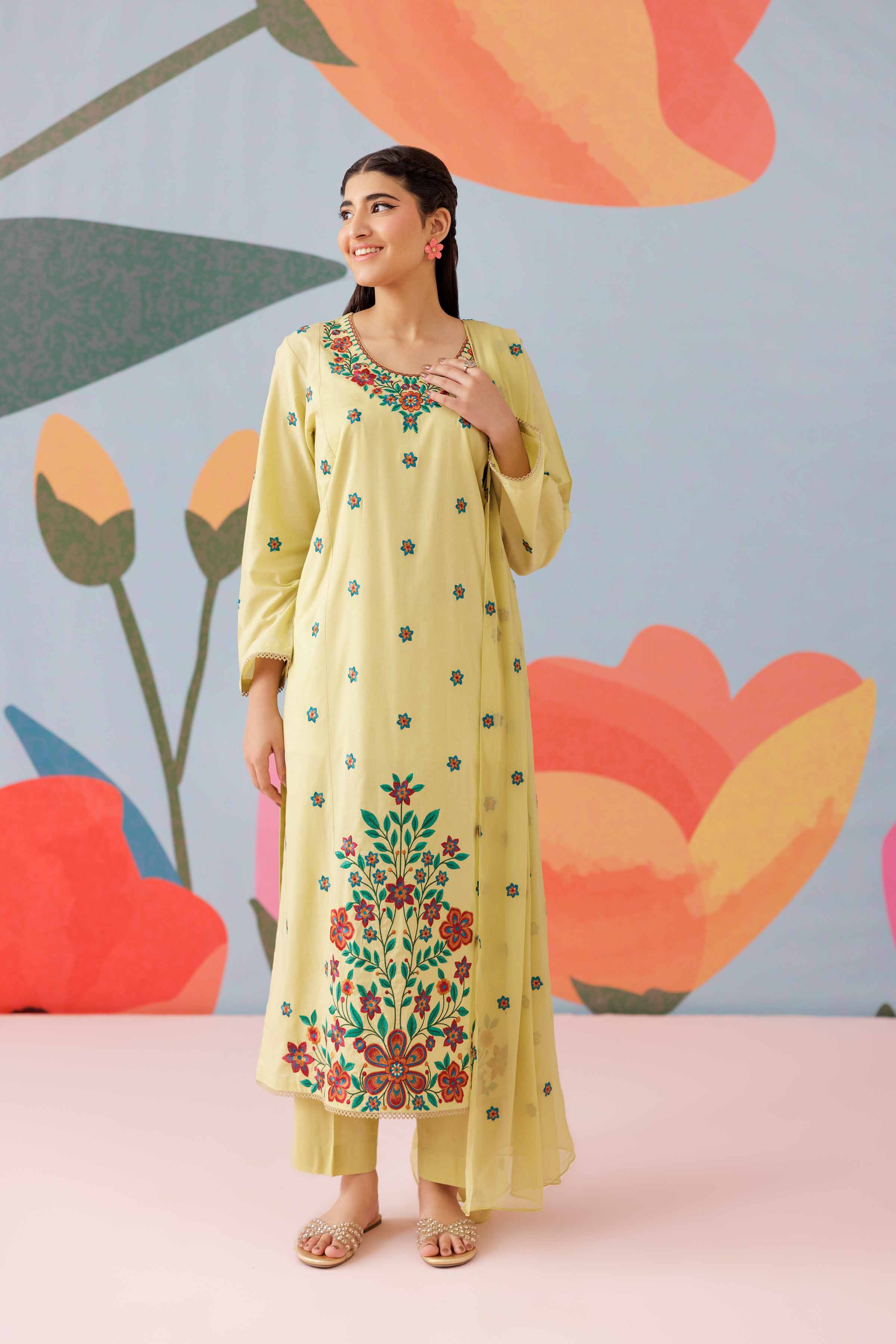 3 Piece - Embroidered Suit - PS25-168