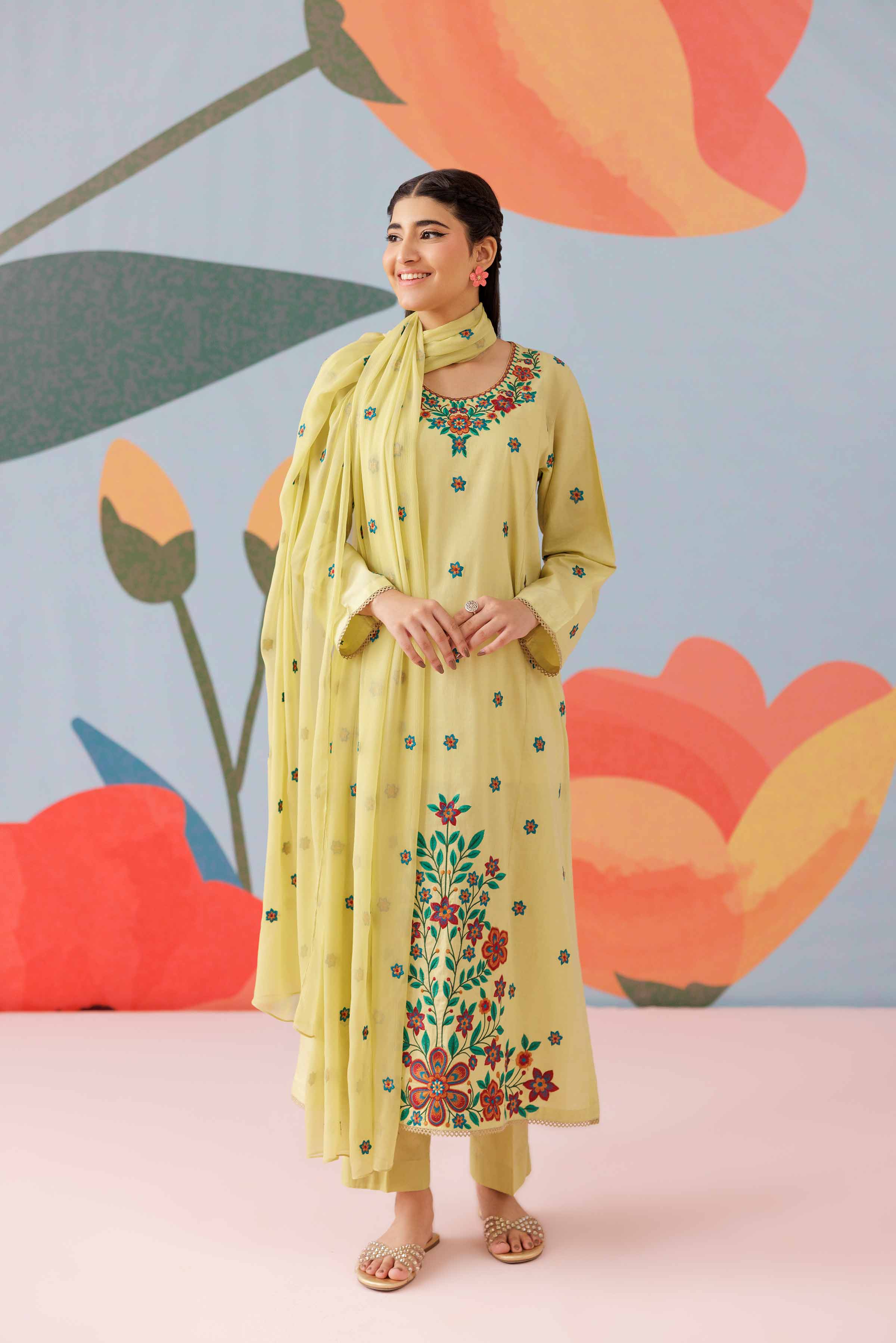 3 Piece - Embroidered Suit - PS25-168