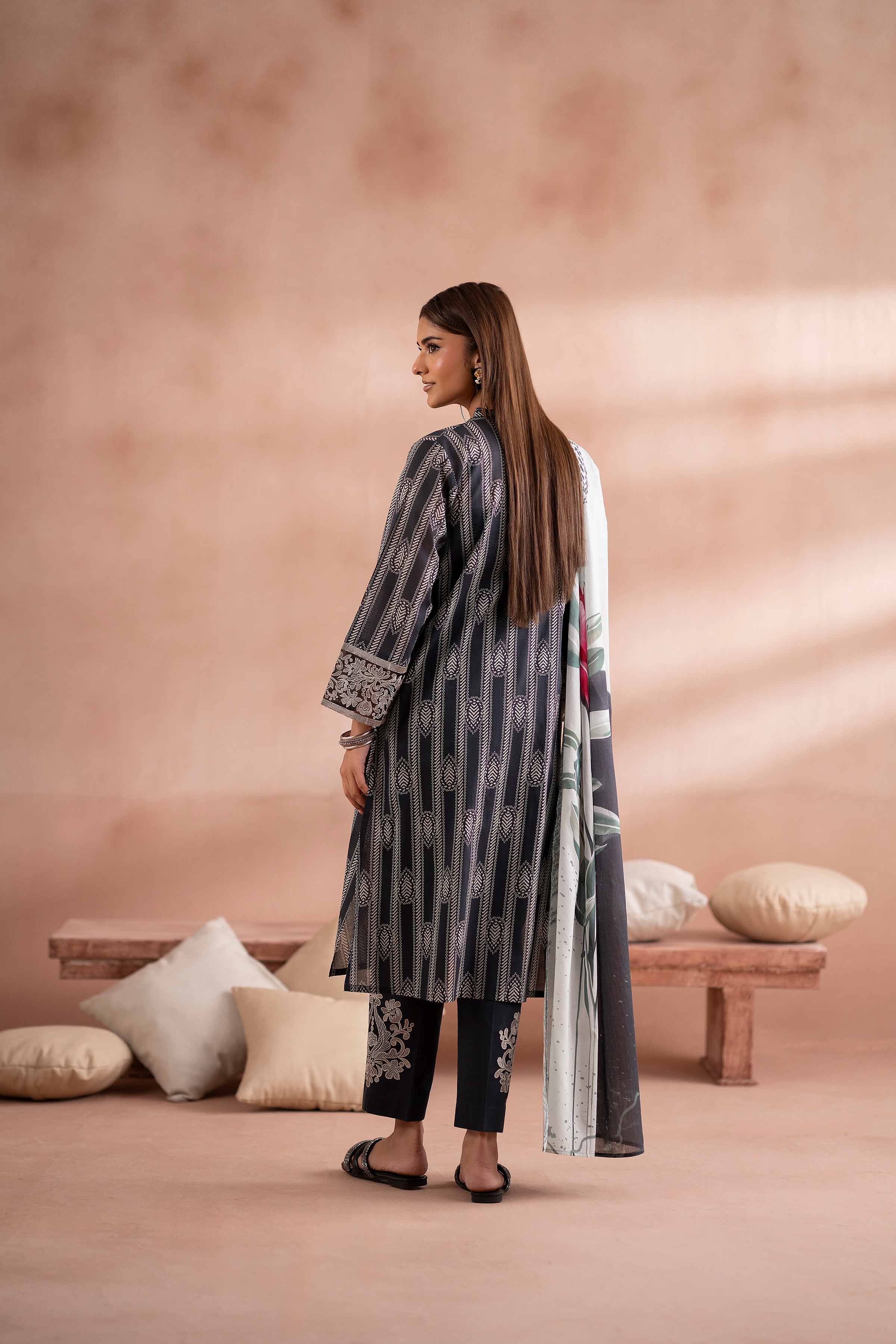 3 Piece - Printed Embroidered Suit - PS25-171