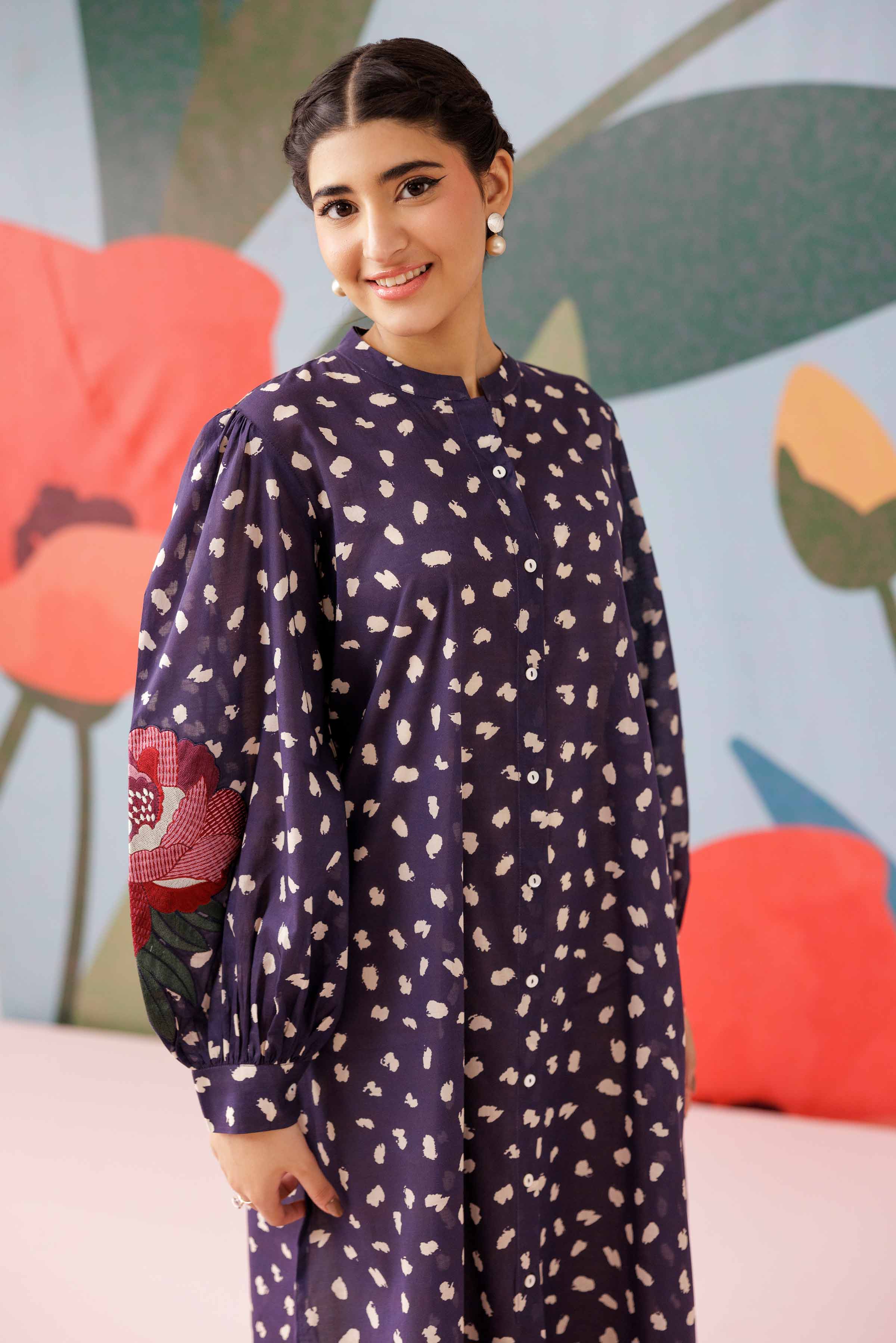 Printed Embroidered Dress - PS25-187