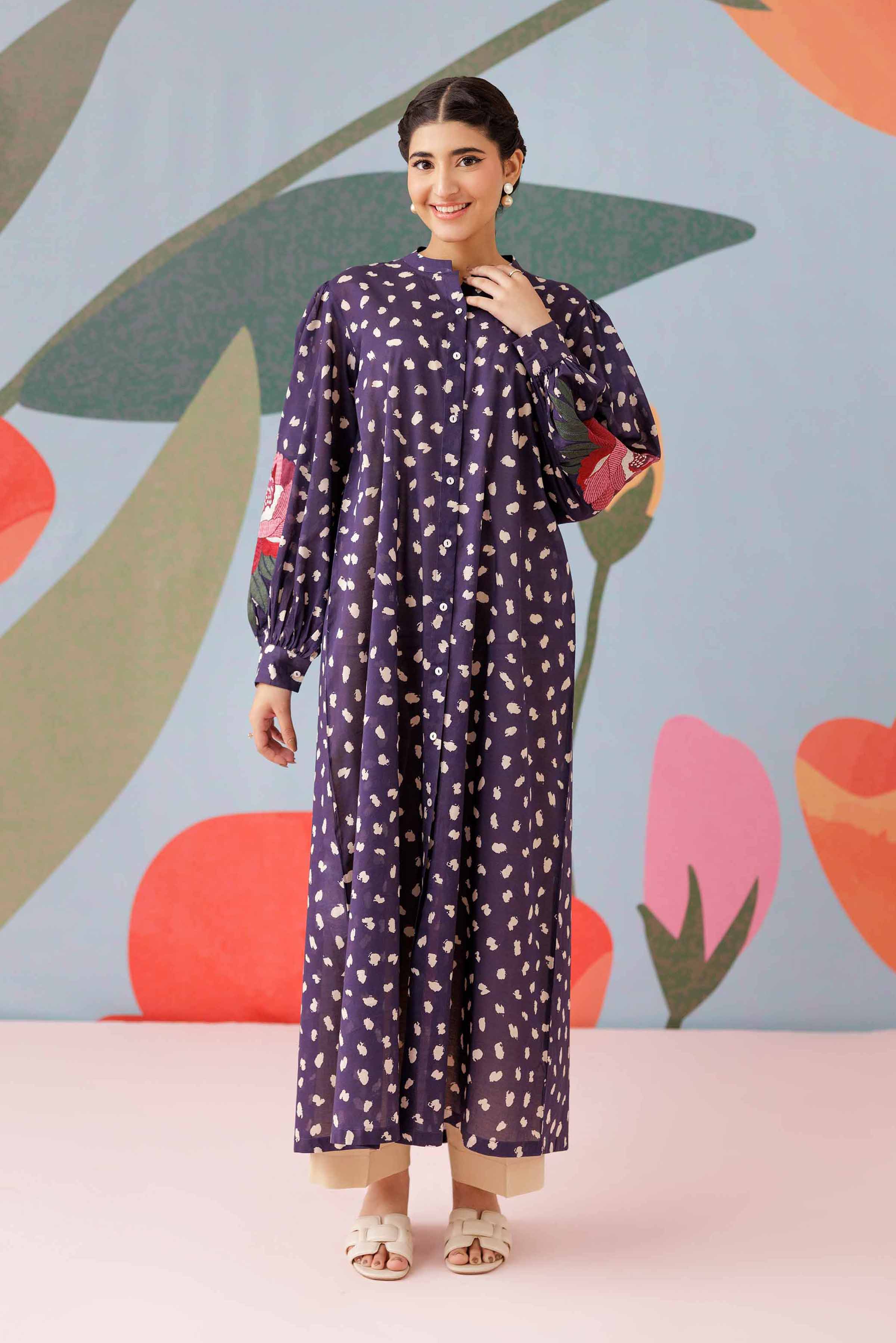 Printed Embroidered Dress - PS25-187