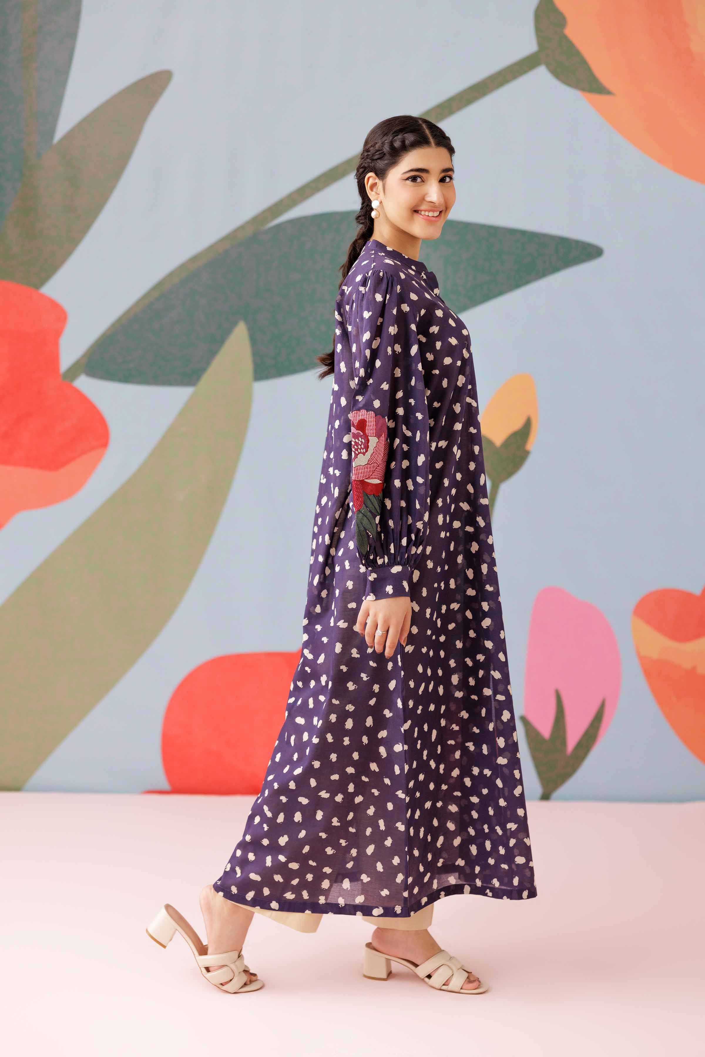 Printed Embroidered Dress - PS25-187