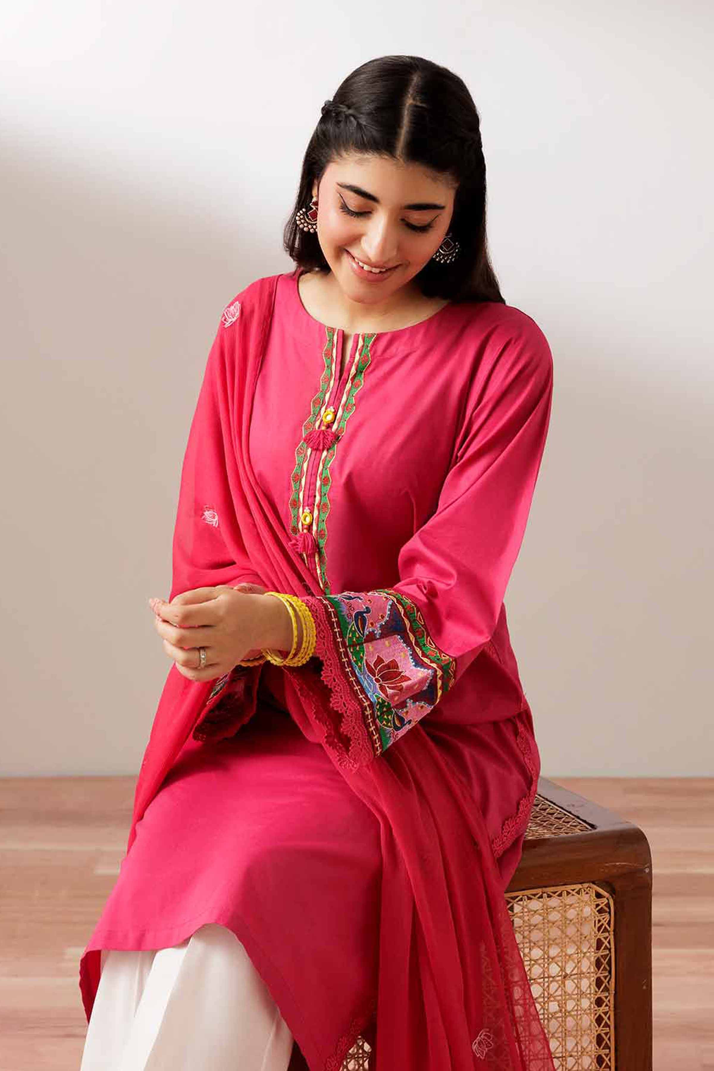 NISHATUAE - Pink Embroidered Cambric 2-piece Ready to wear Dress