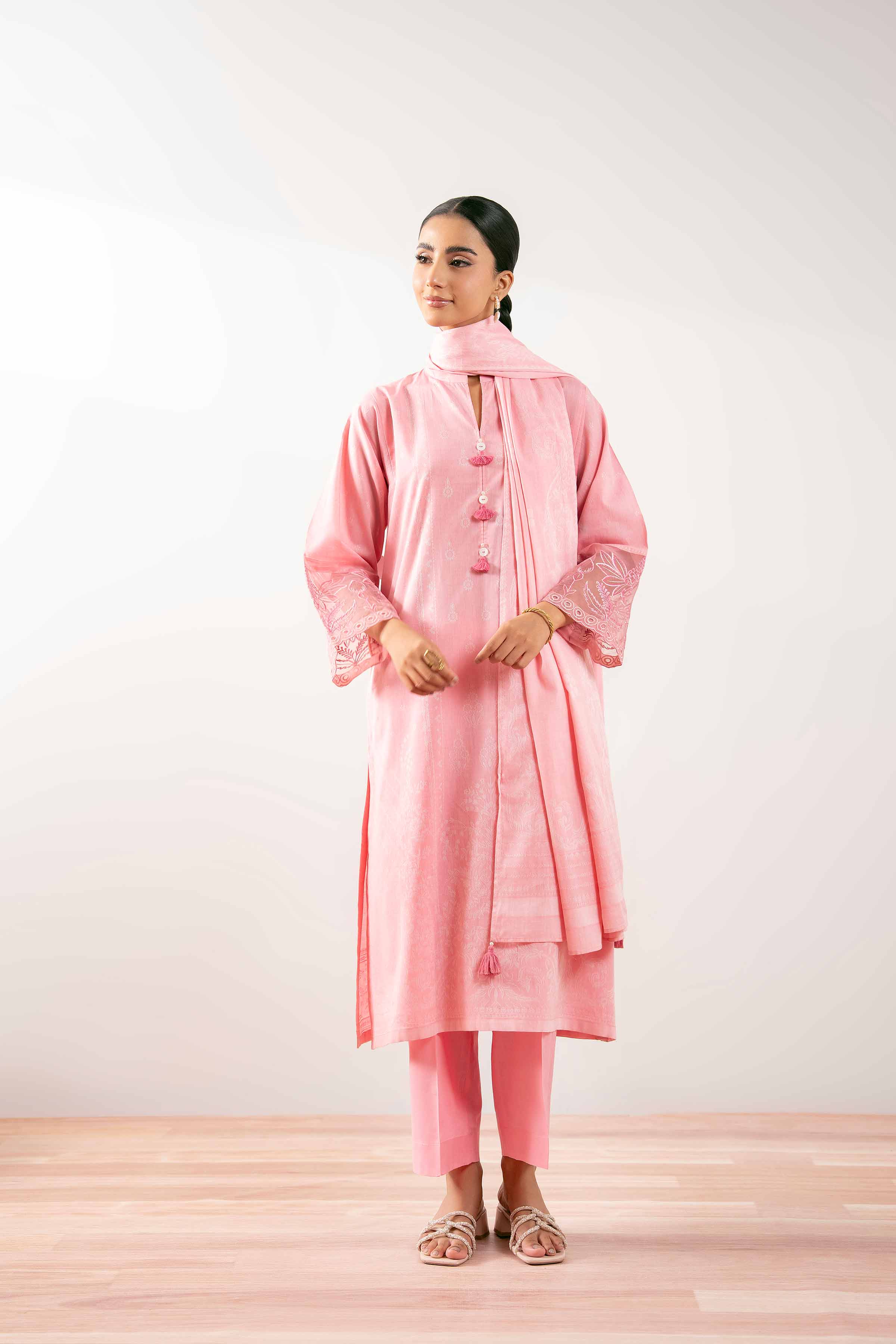 NISHATUAE - Pink Embroidered Jacquard 3-piece Ready to wear Suit