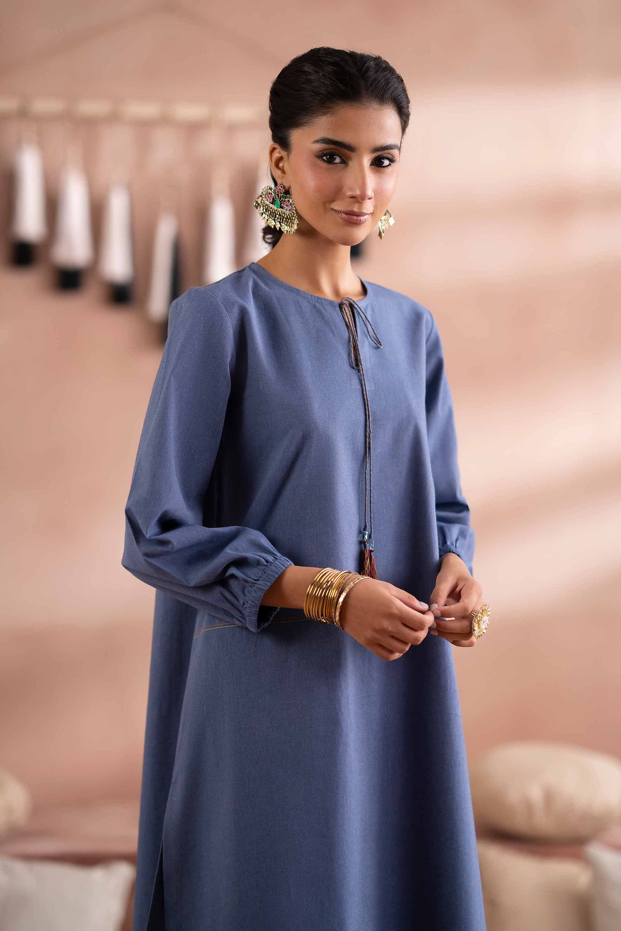 NISHATUAE - Blue Embroidered Cambric Ready to wear Shirt