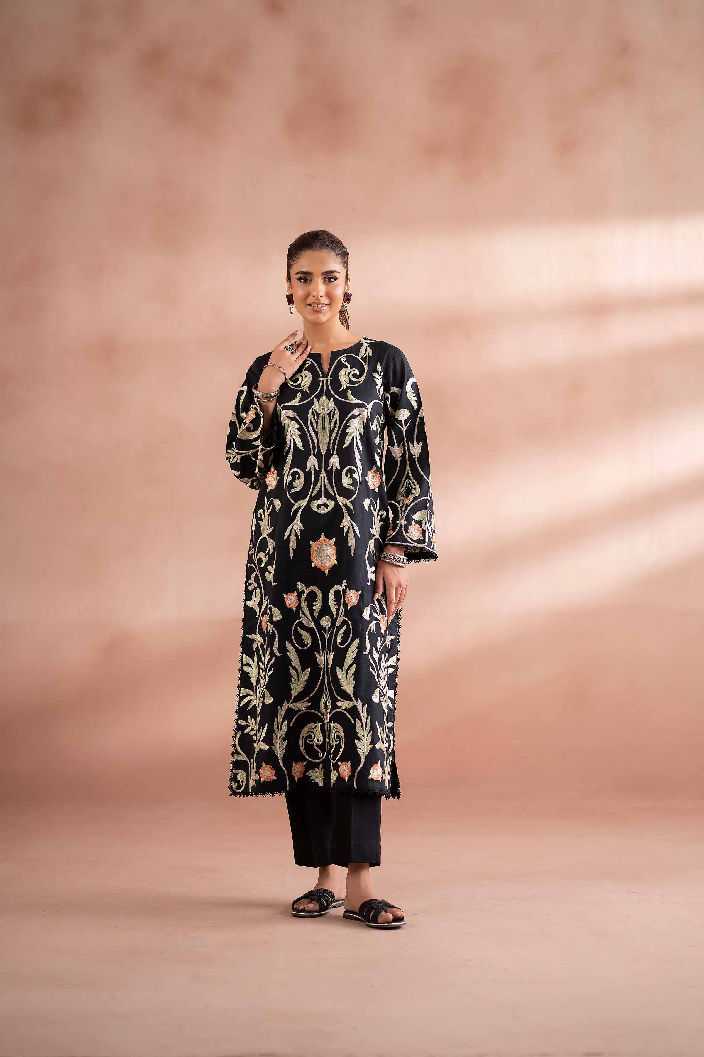 NISHATUAE - Black Embroidered Cambric 2-piece Ready to wear Dress