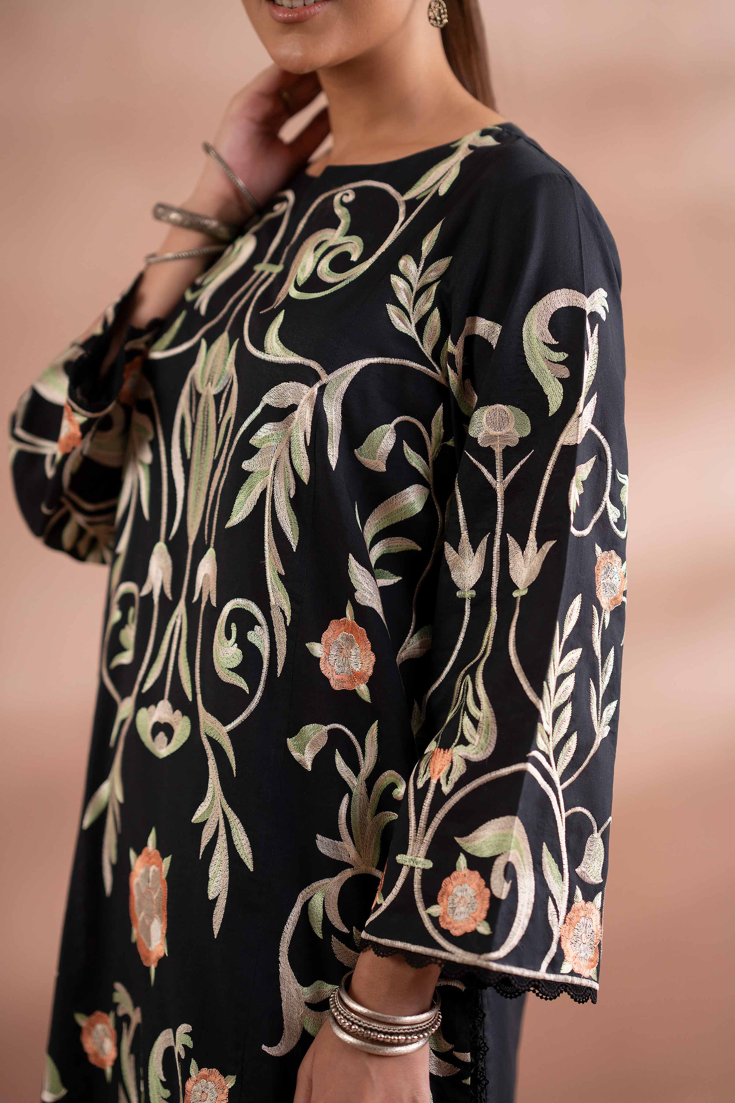 NISHATUAE - Black Embroidered Cambric 2-piece Ready to wear Dress