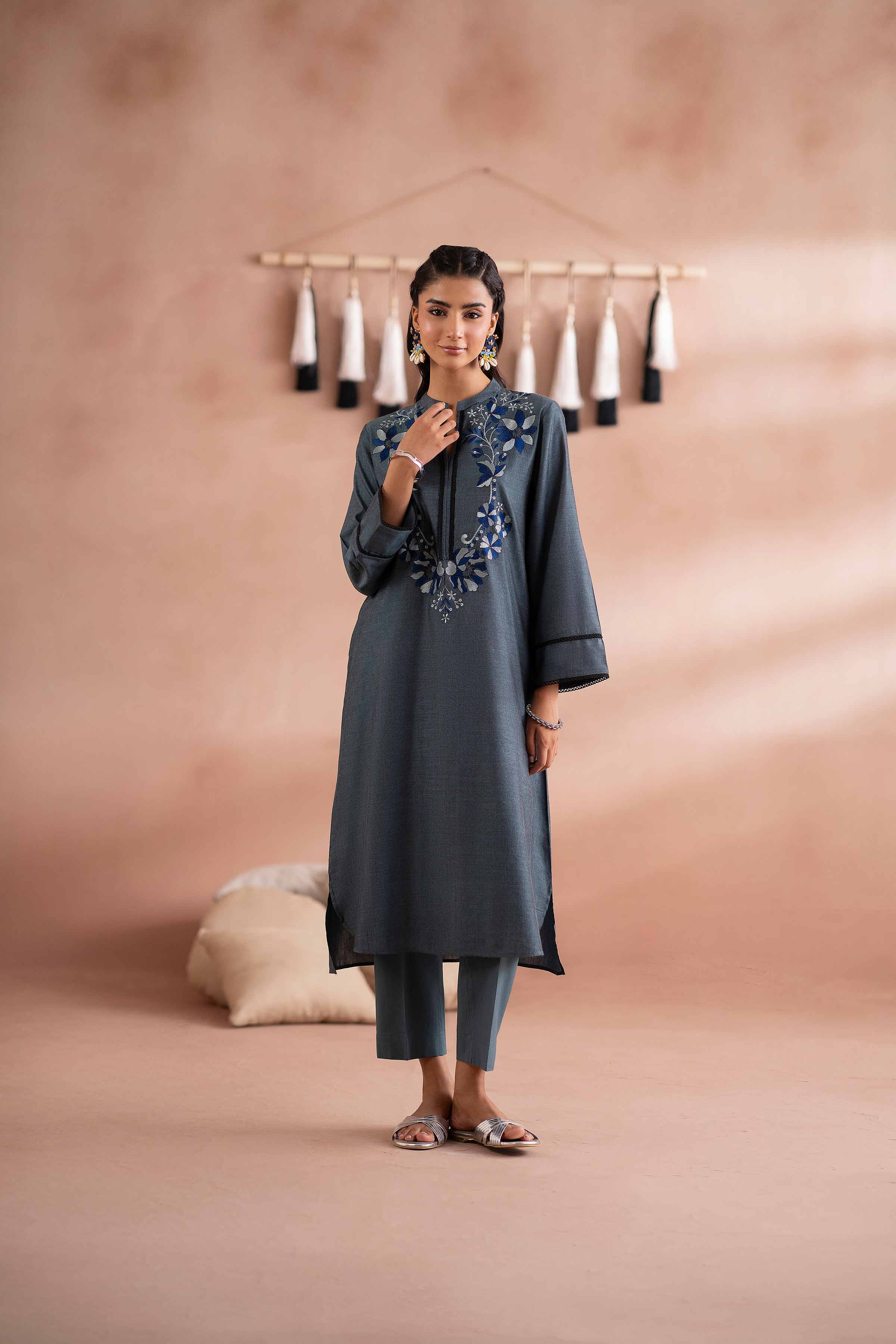 NISHATUAE - Blue Embroidered Yarn Dyed 2-piece Ready to wear Dress