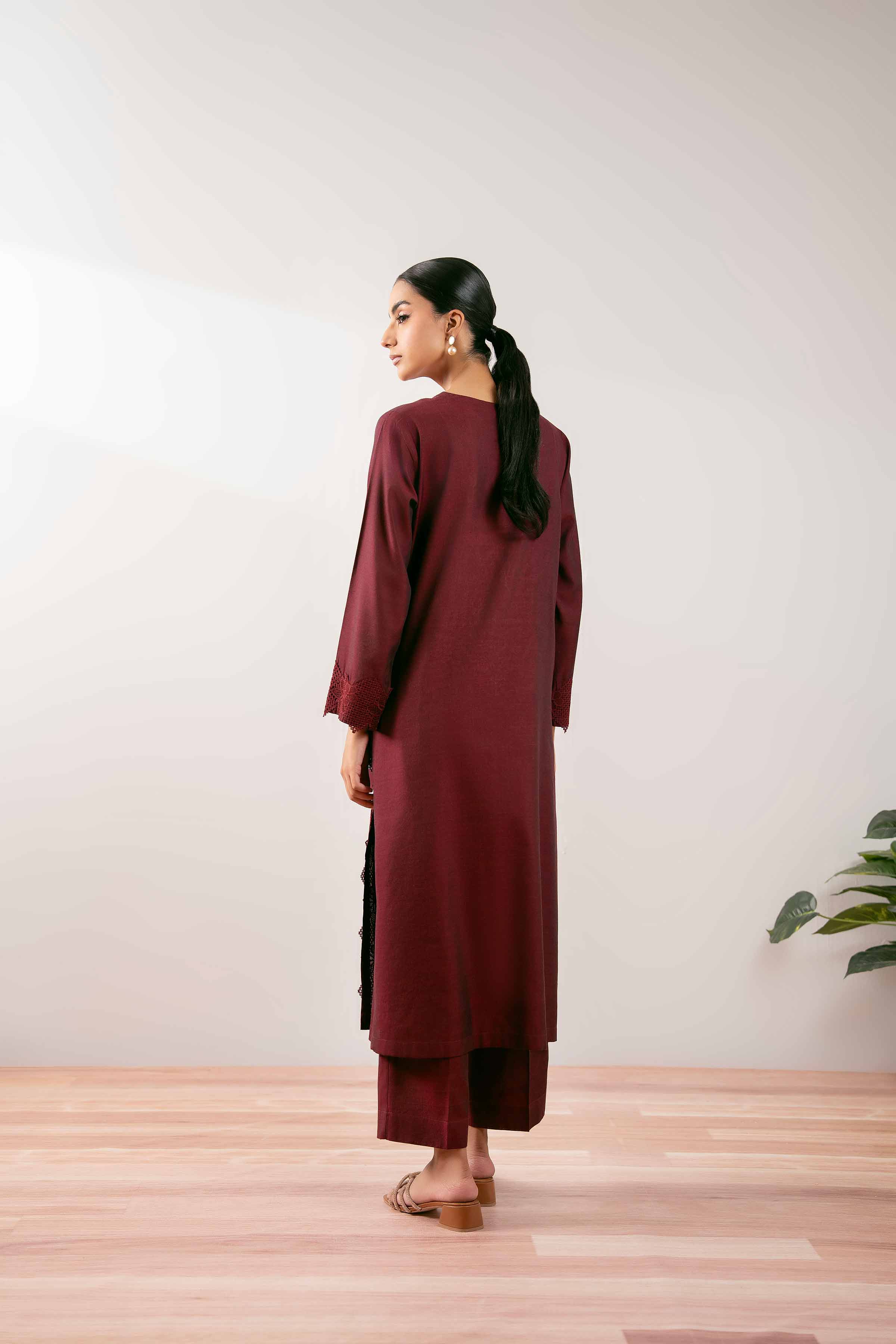 NISHATUAE - Red Embroidered Yarn Dyed 2-piece Ready to wear Dress