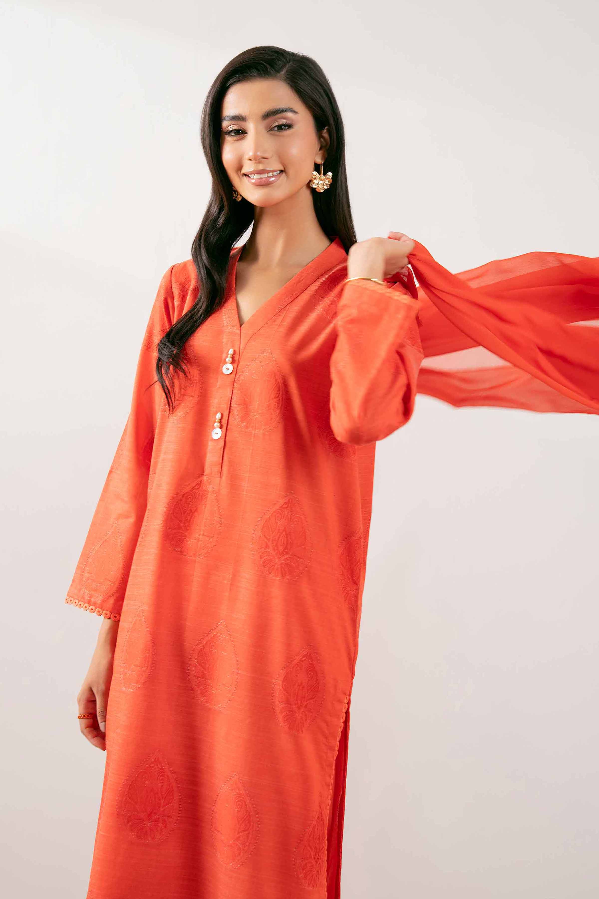 NISHATUAE - Orange Solids Jacquard 3-piece Ready to wear Suit