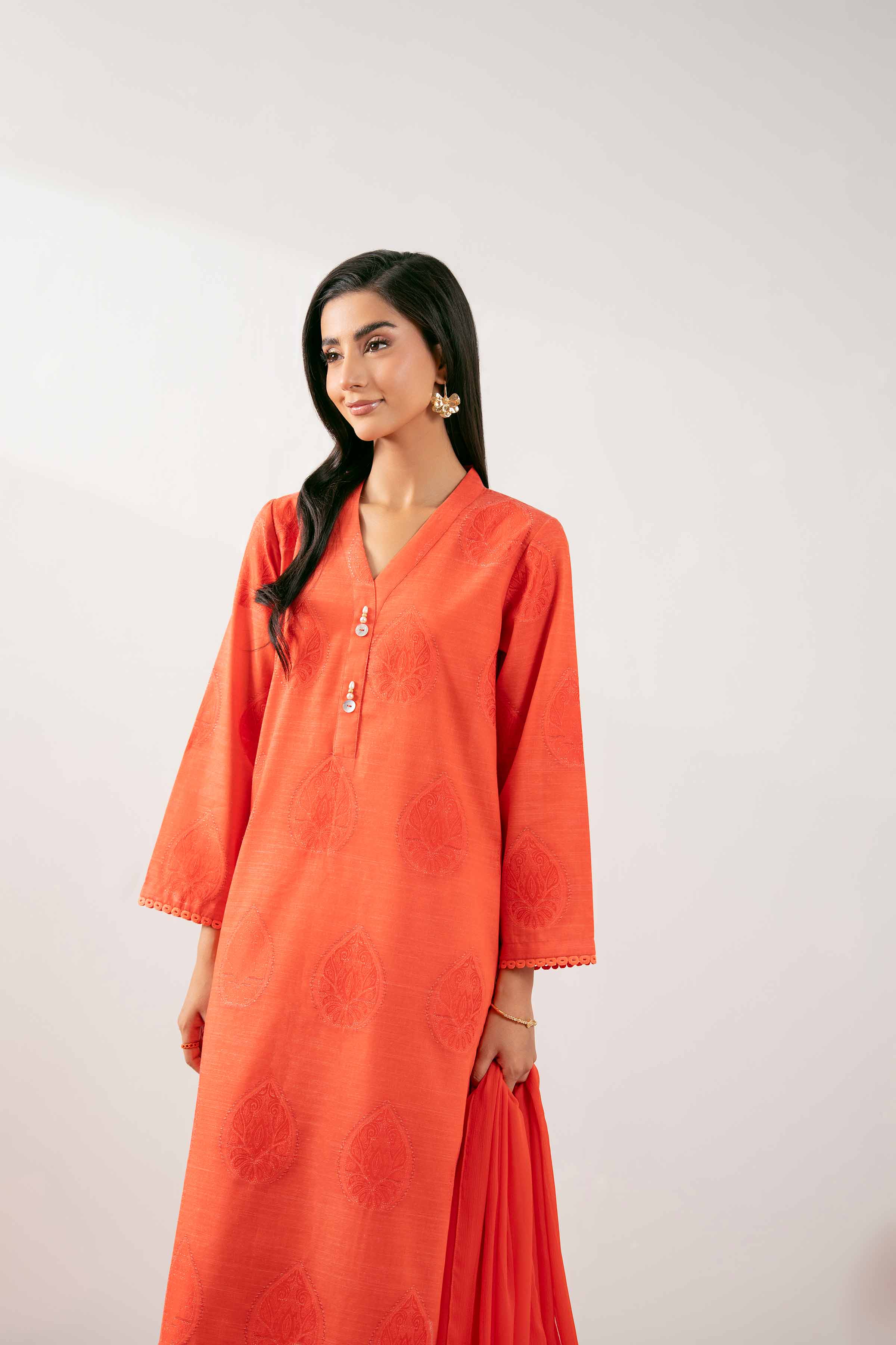NISHATUAE - Orange Solids Jacquard 3-piece Ready to wear Suit