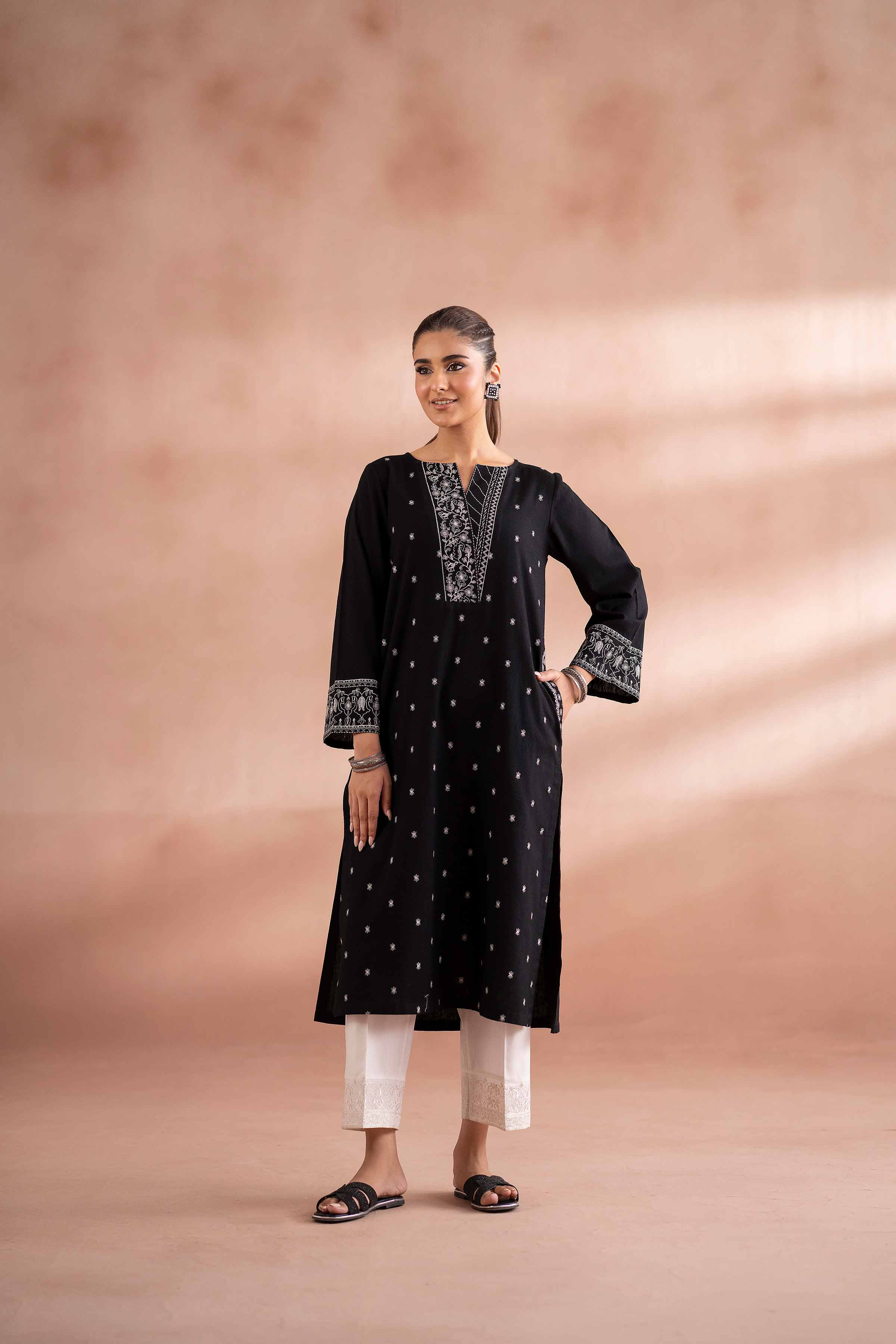 NISHATUAE - Black Embroidered Yarn Dyed Ready to wear Shirt