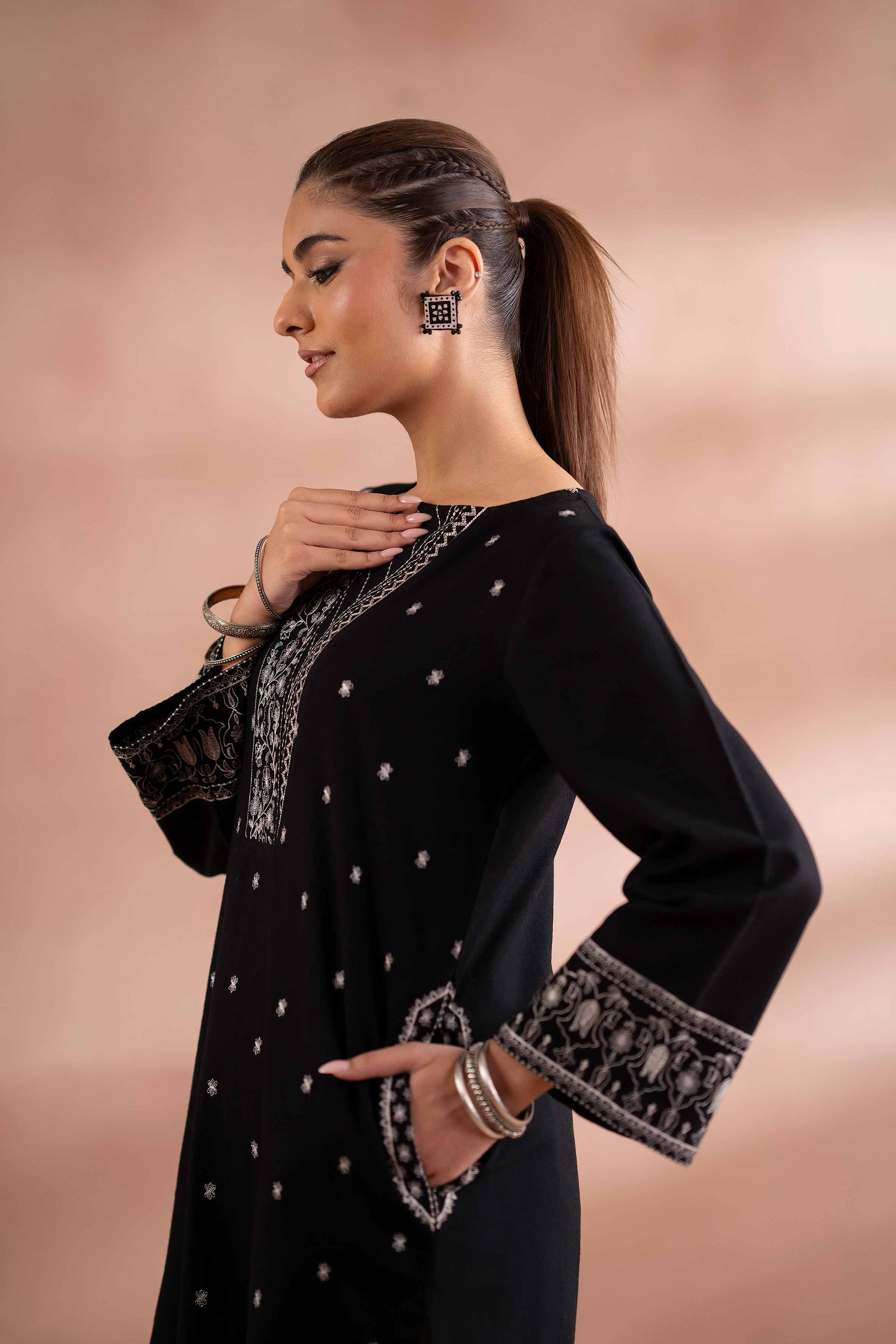 NISHATUAE - Black Embroidered Yarn Dyed Ready to wear Shirt