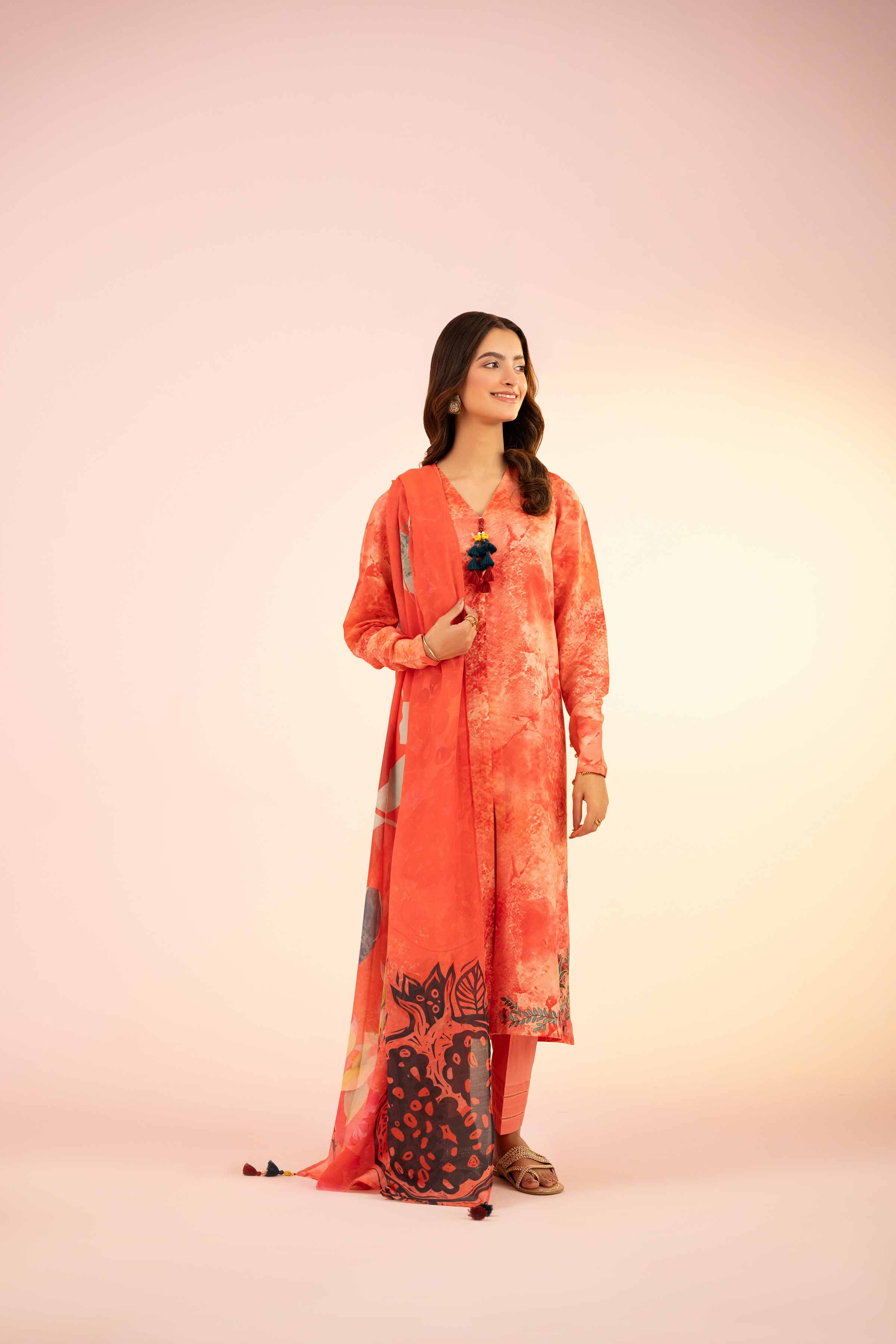 3 Piece - Printed Embroidered Suit - PS25-56