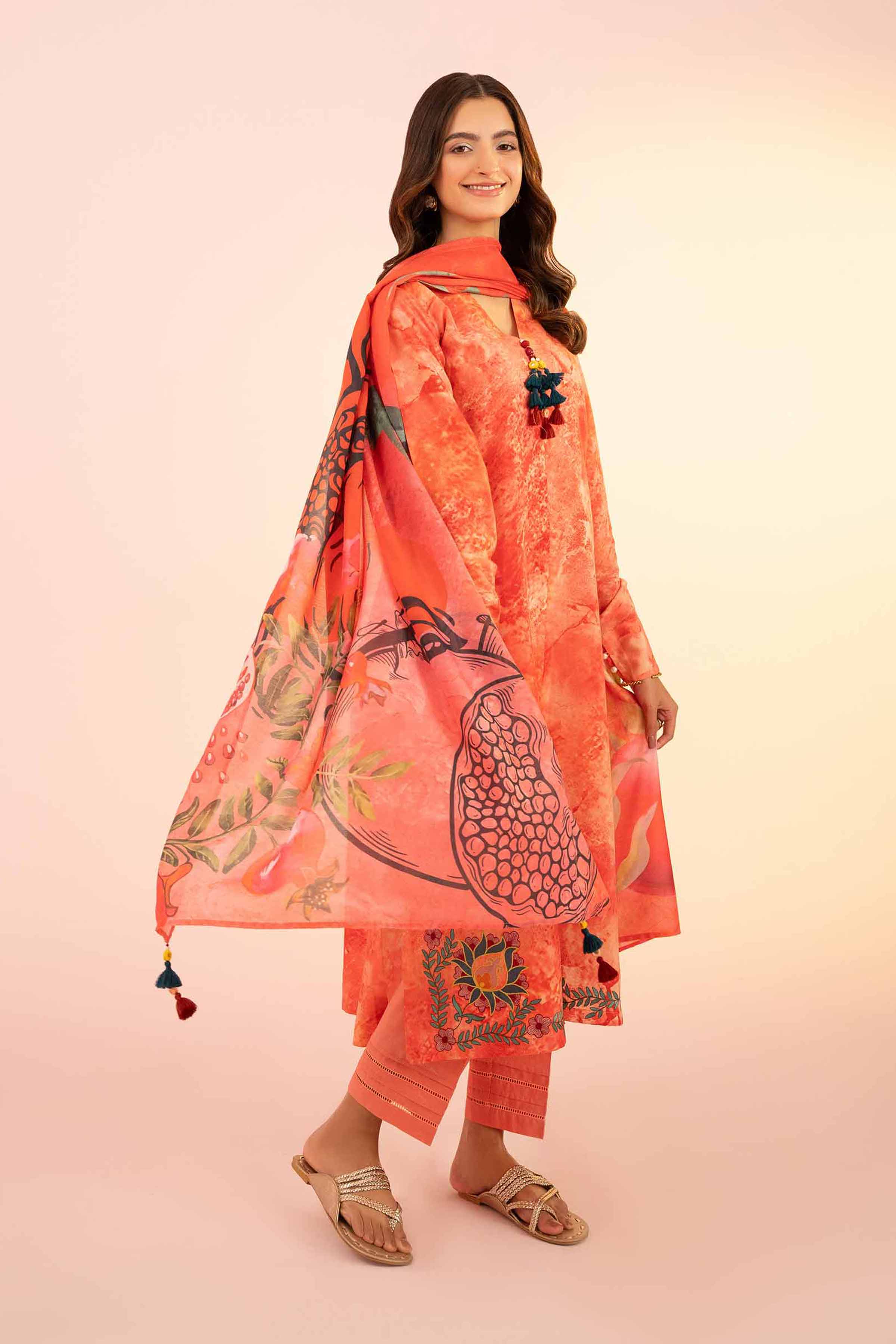 3 Piece - Printed Embroidered Suit - PS25-56