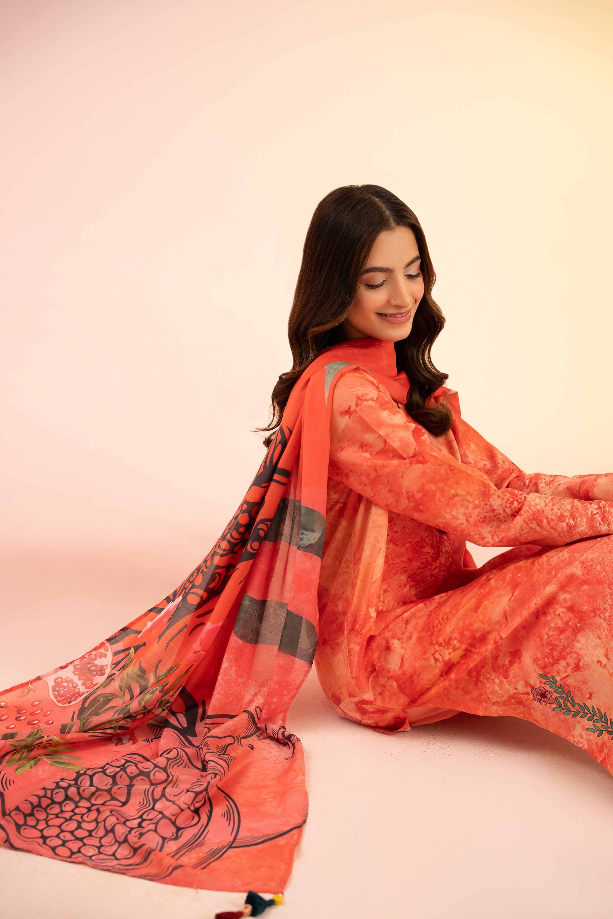 3 Piece - Printed Embroidered Suit - PS25-56