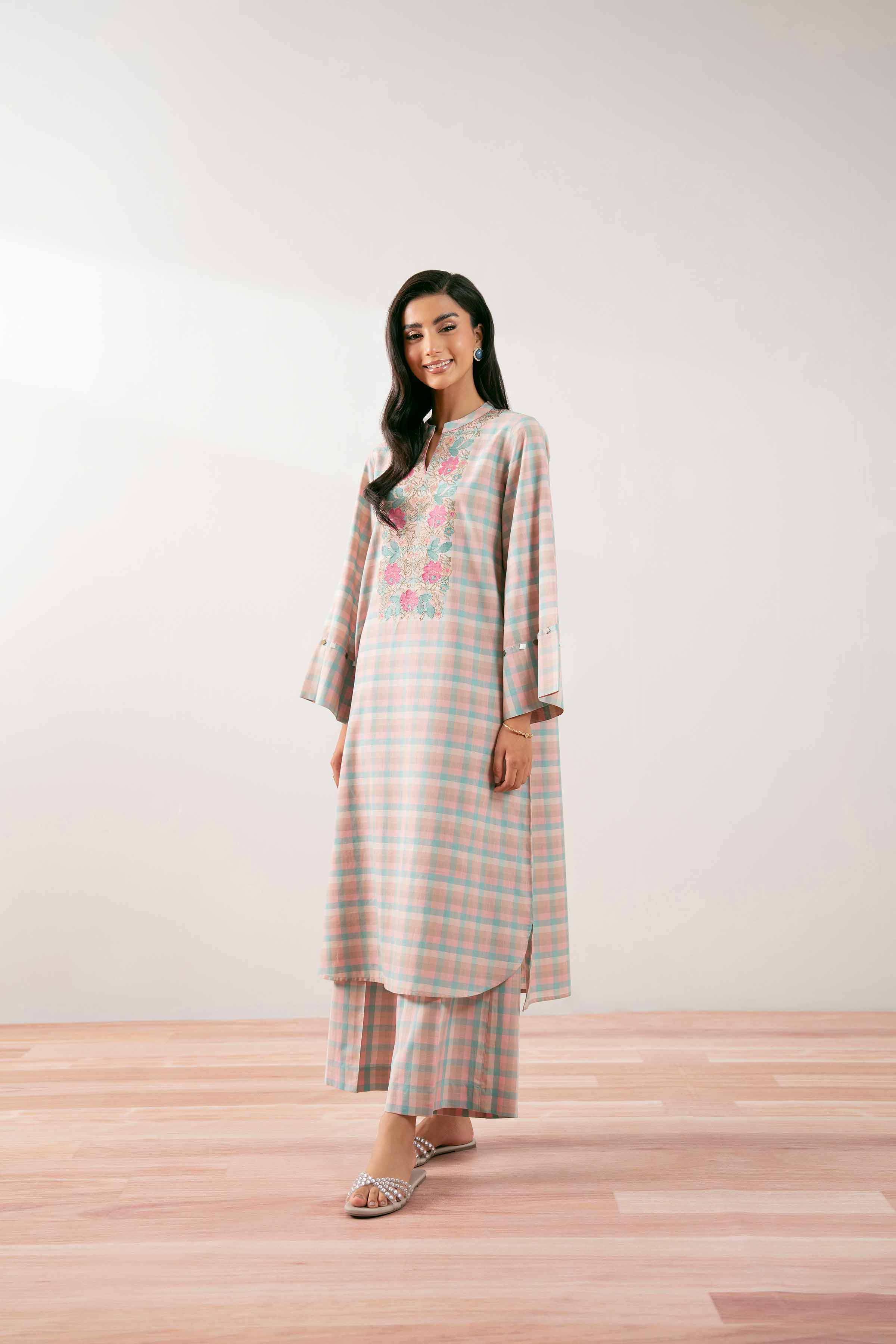 NISHATUAE - Multi Embroidered Yarn Dyed 2-piece Ready to wear Dress