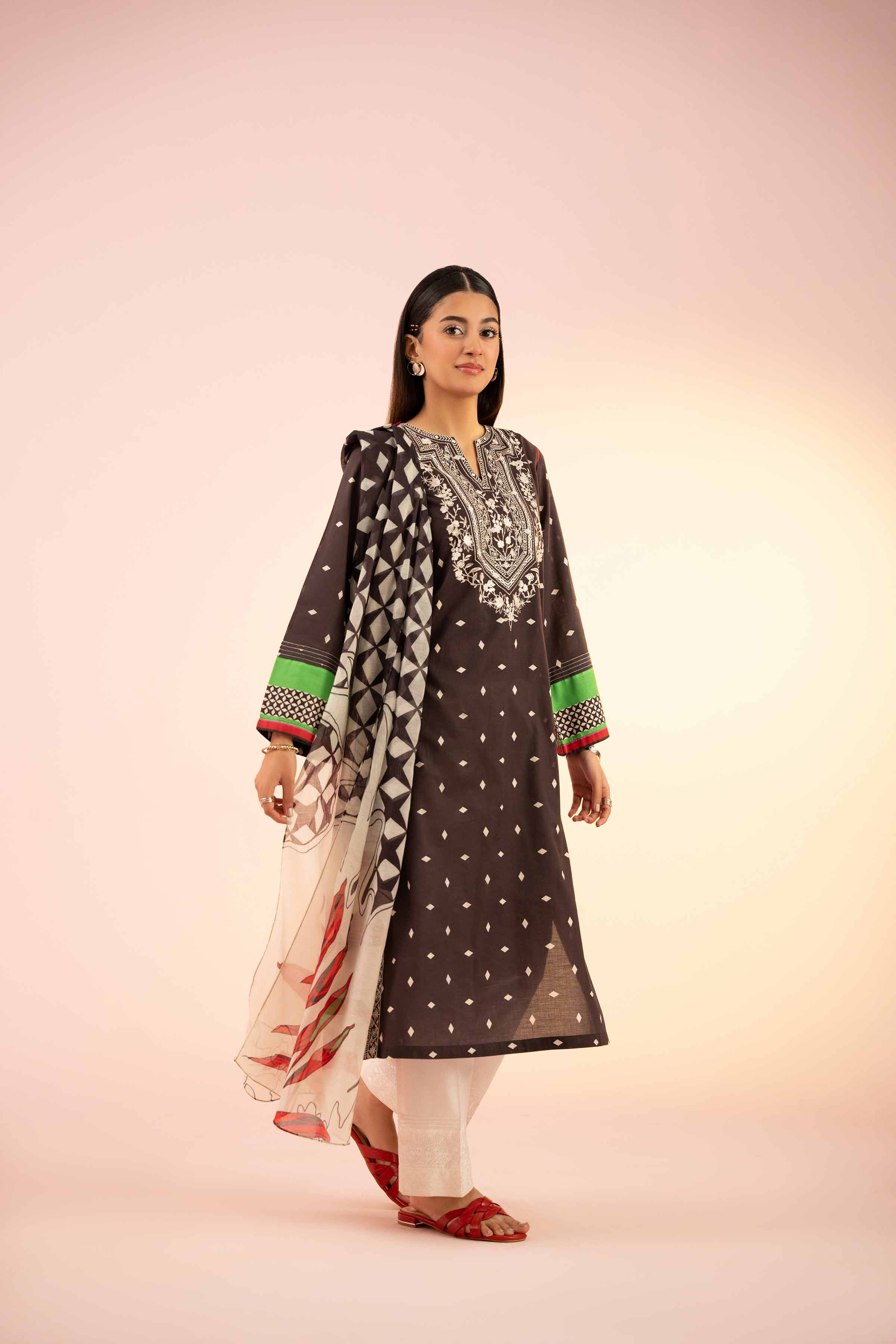 2 Piece - Printed Embroidered Suit - PS25-75