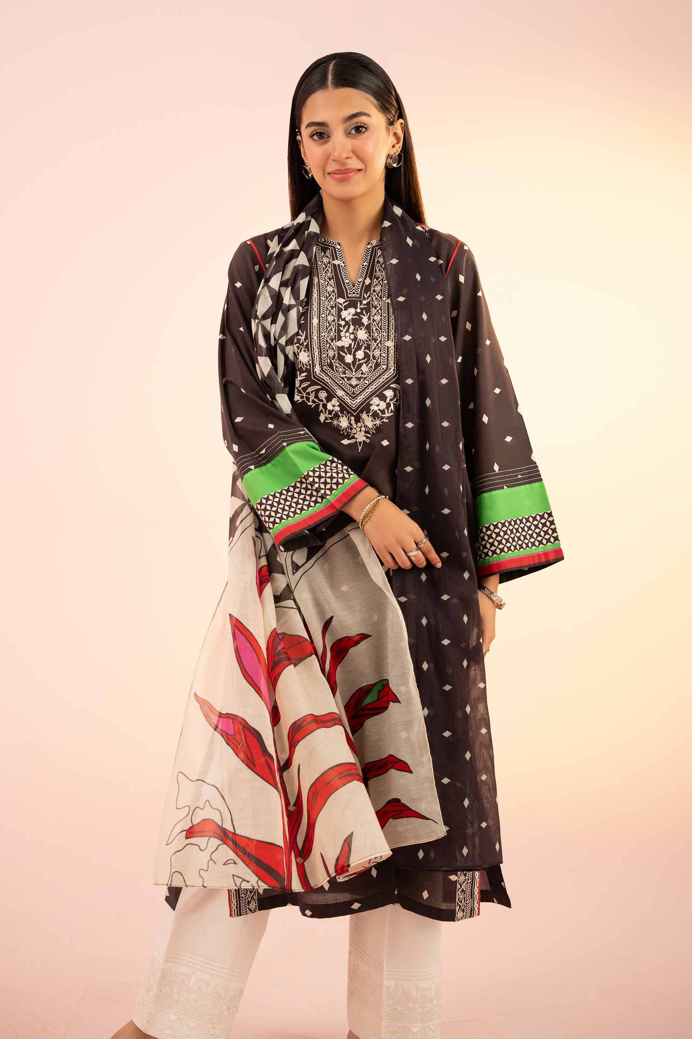 2 Piece - Printed Embroidered Suit - PS25-75