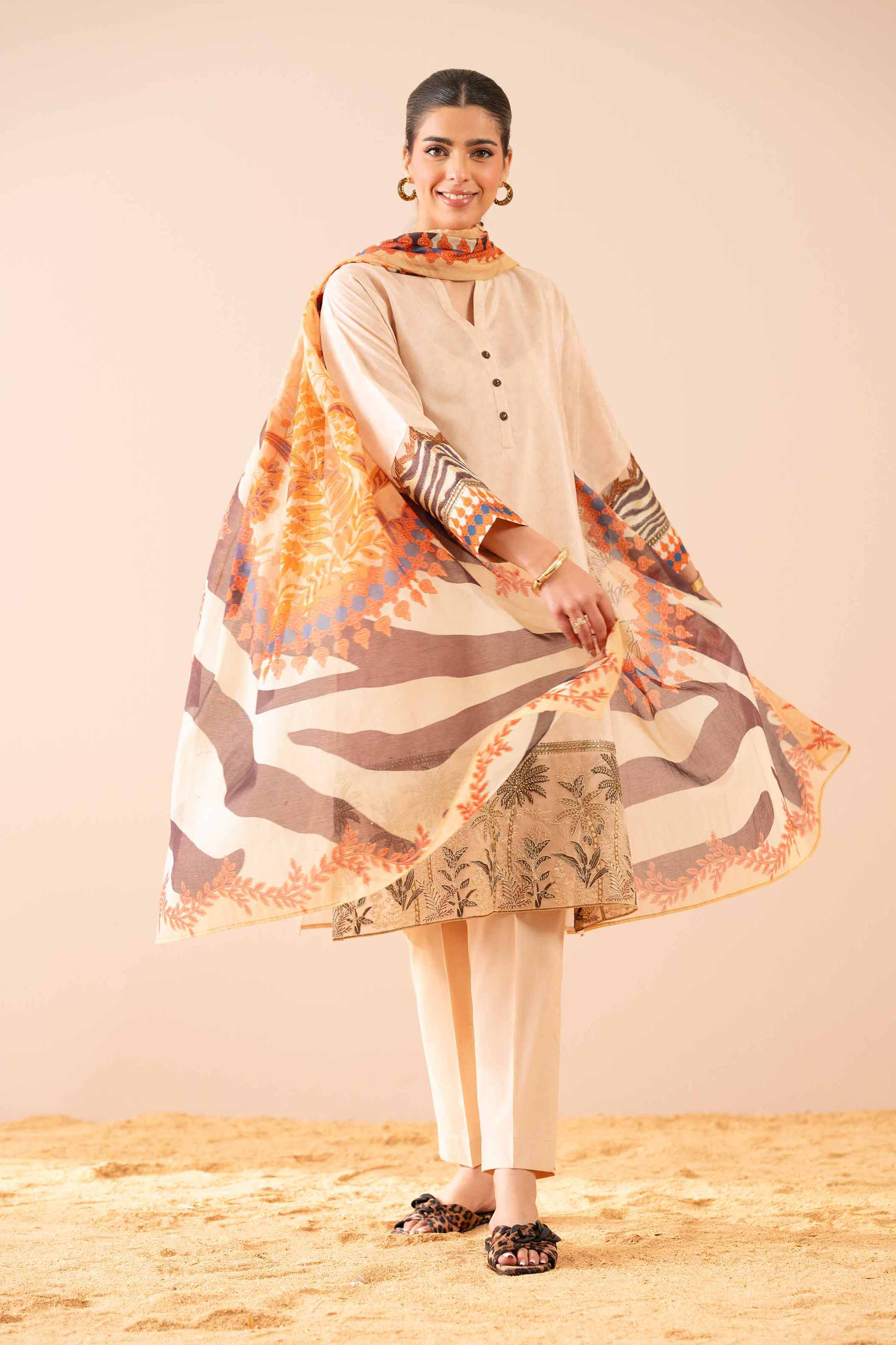 3 Piece - Printed Embroidered Suit - PS25-77