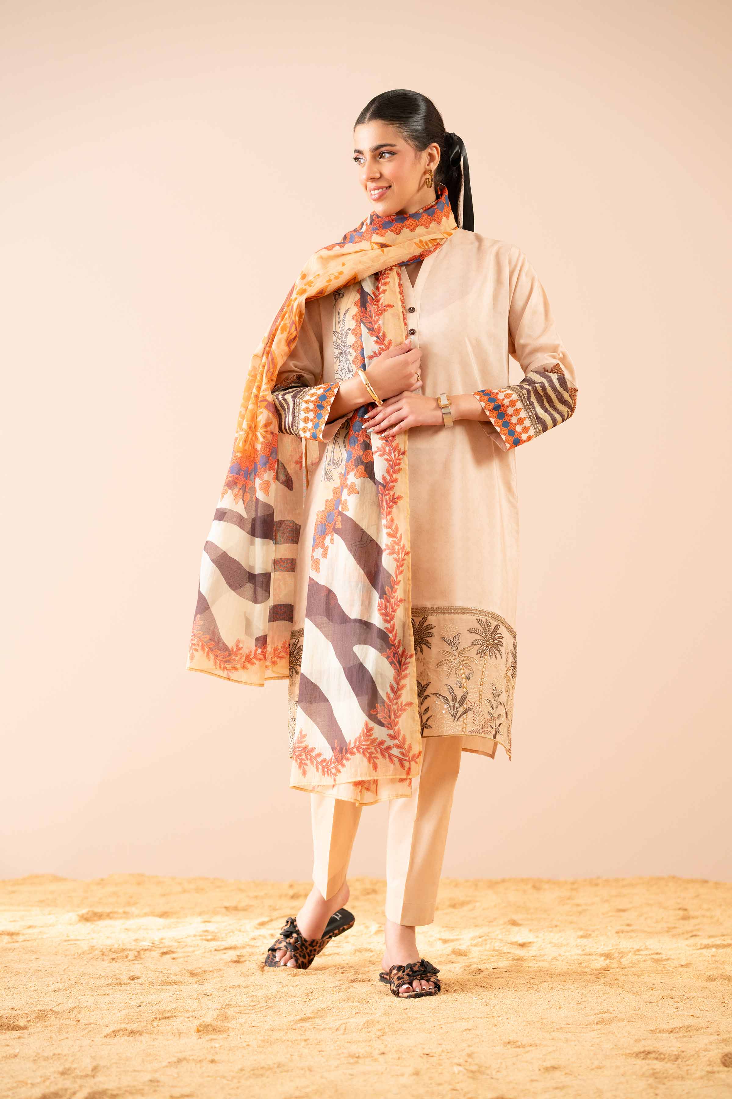 3 Piece - Printed Embroidered Suit - PS25-77