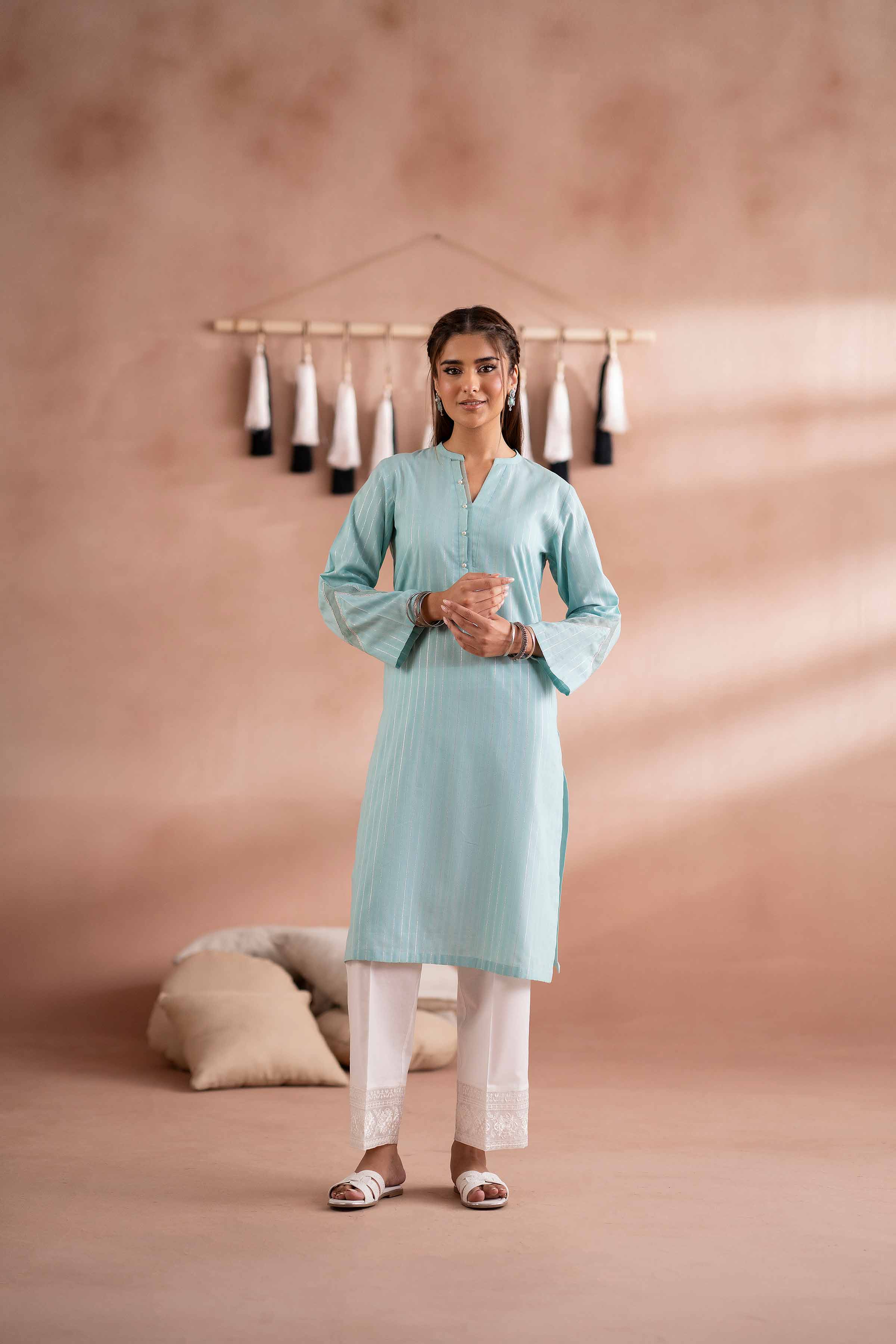 NISHATUAE - Blue Solids Yarn Dyed Ready to wear Shirt