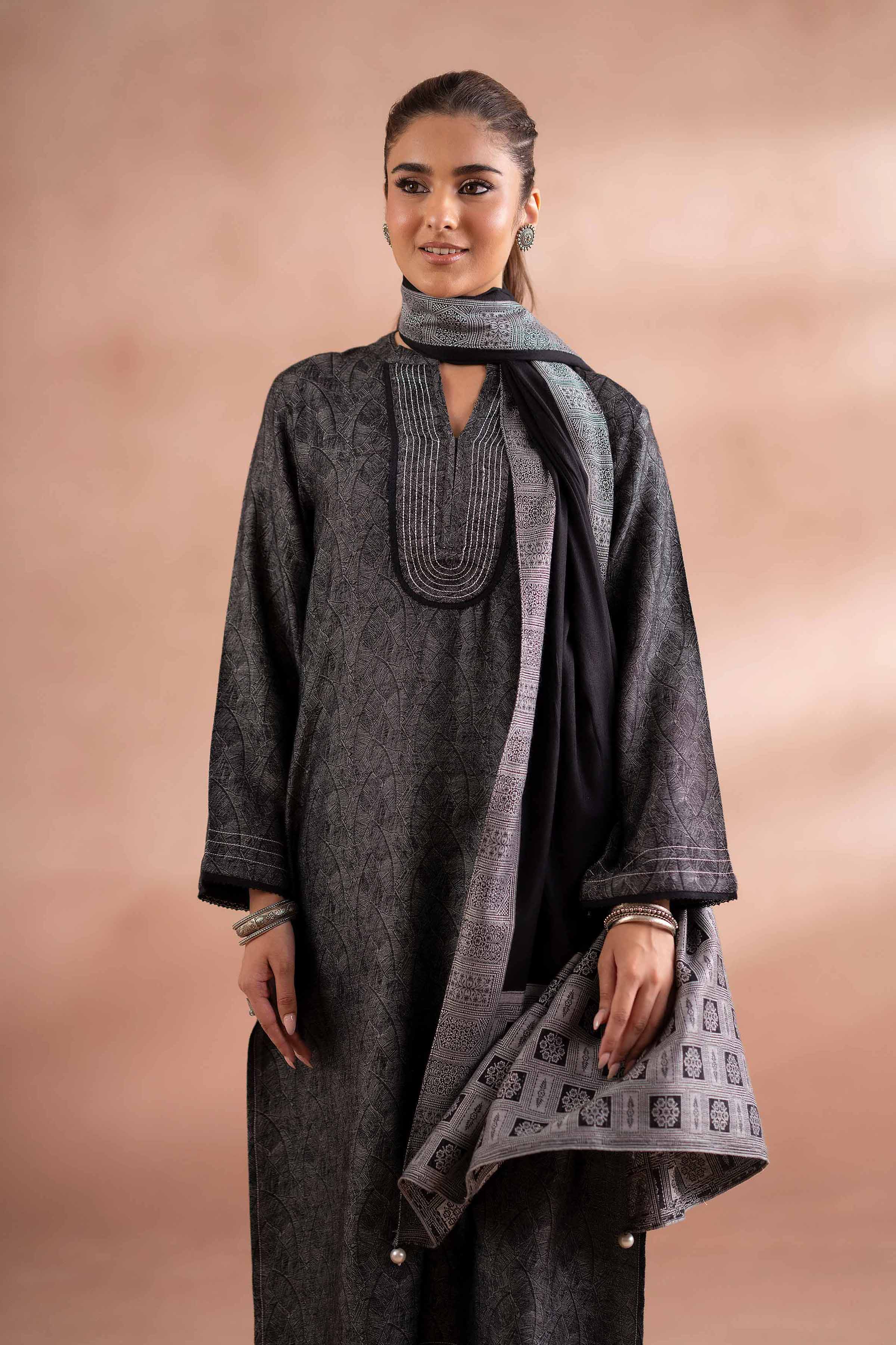 NISHATUAE - Grey Solids Jacquard 3-piece Ready to wear Suit