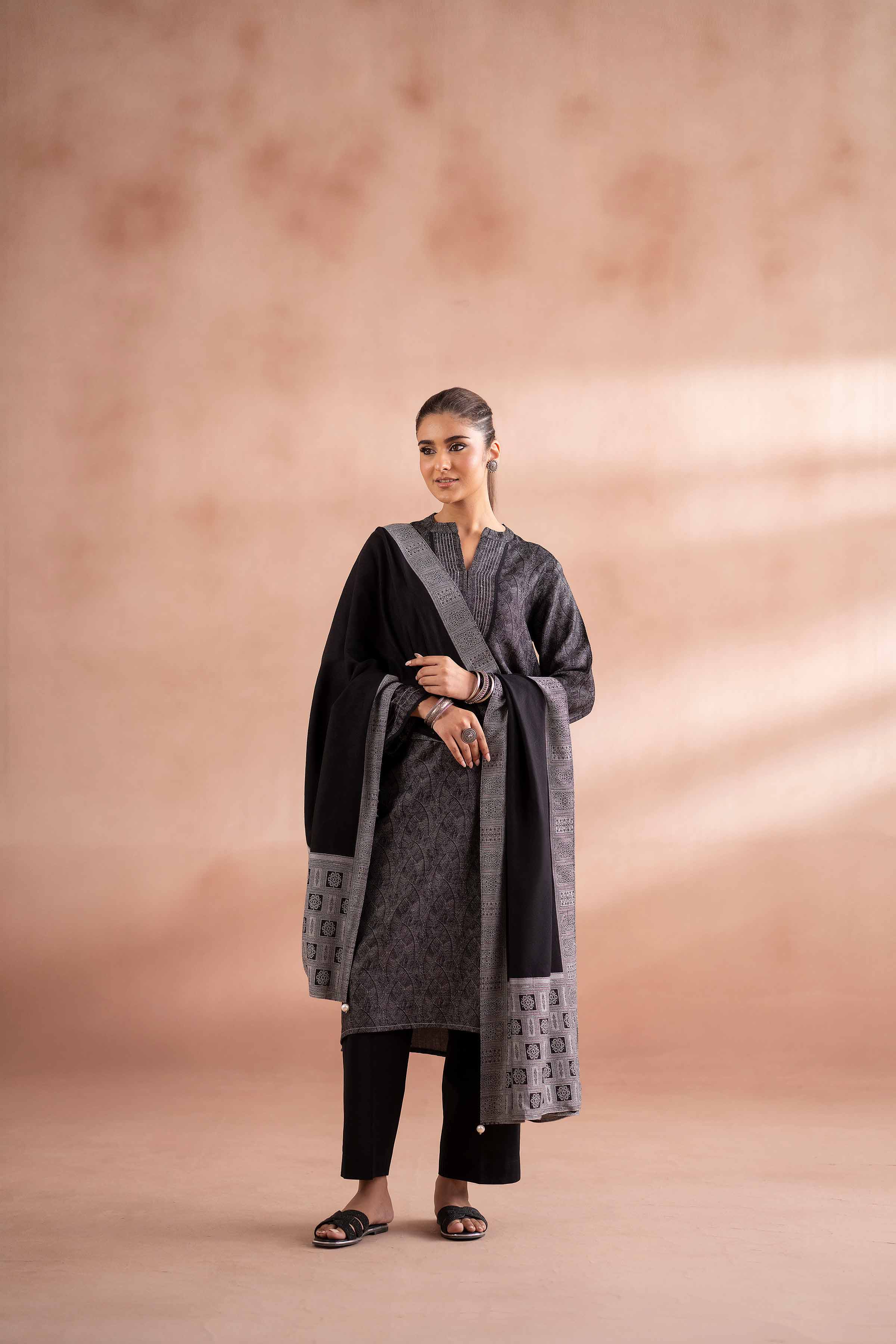 NISHATUAE - Grey Solids Jacquard 3-piece Ready to wear Suit