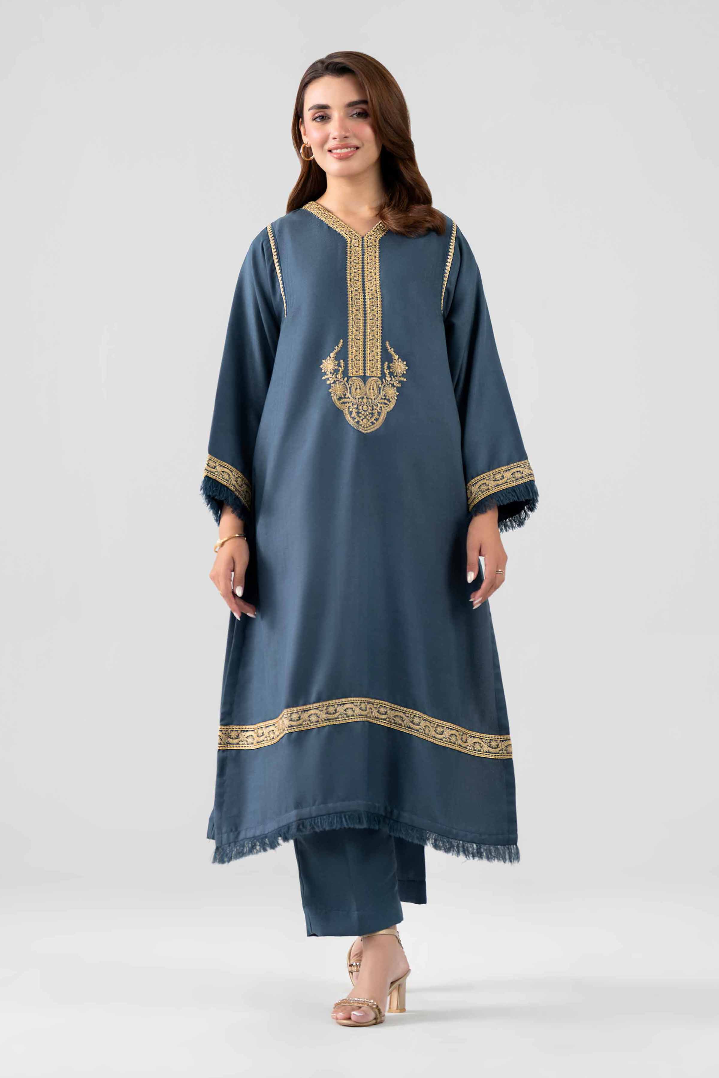 2 Piece - Embroidered Suit - PS26-160 Blue Harimon 2PC Embroidered Ready To Wear