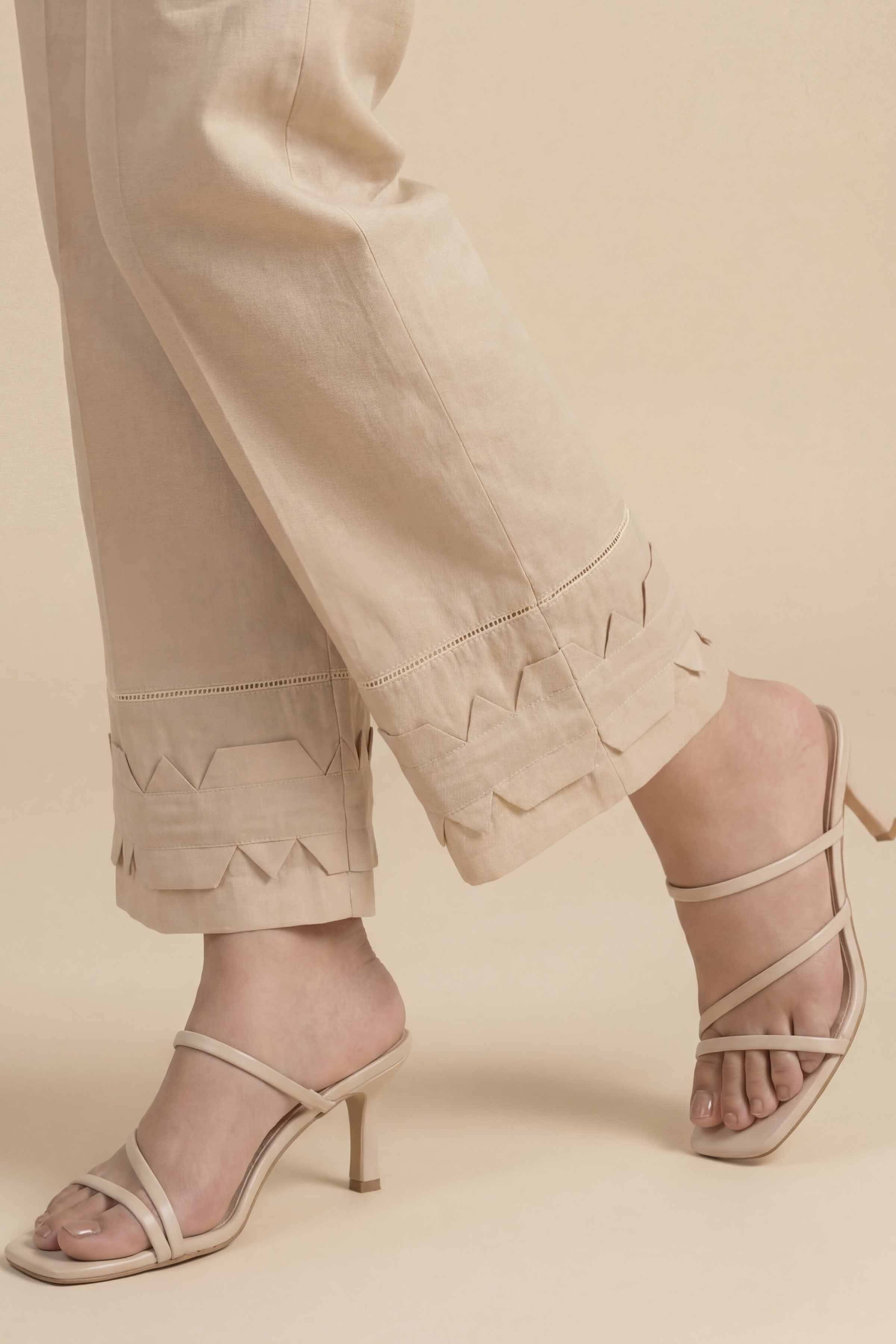 Basic Trousers - PS26-199 Beige Cambric 1PC Solids READY TO WEAR