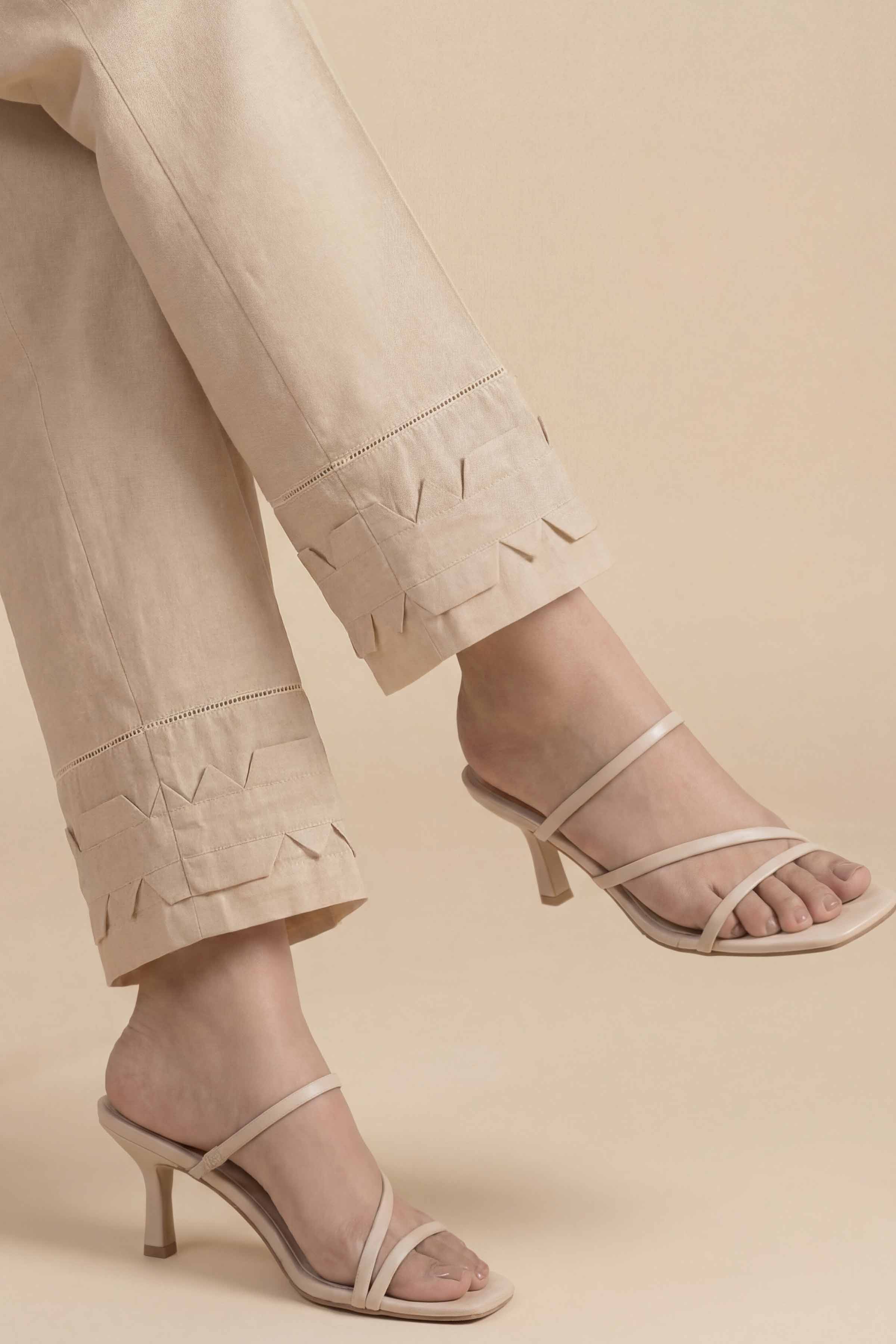 Basic Trousers - PS26-199 Beige Cambric 1PC Solids READY TO WEAR